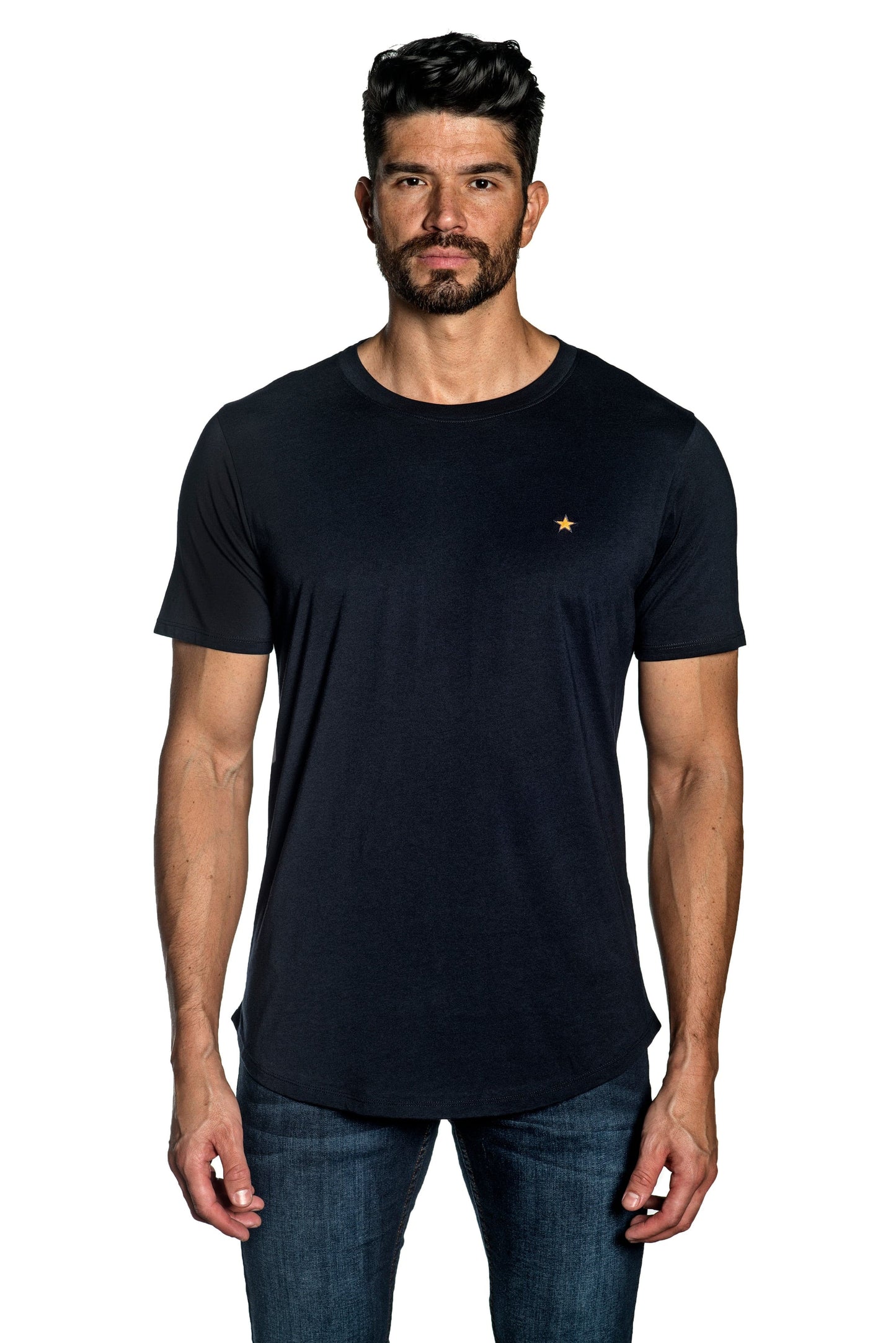 Navy Blue Mens Tee With Star Embroidery TEE-26.