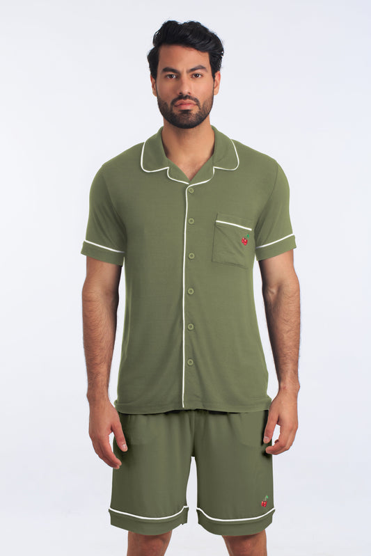 Loden Green PJ Boyfriend Set (Shirt + Short) JBFSH4115 Front