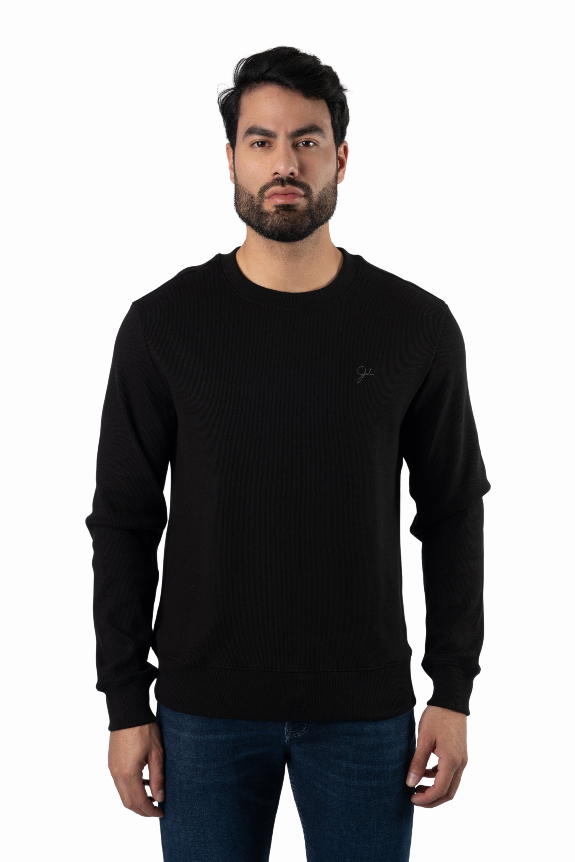 Black Long Sleeve Crewneck RCR-9255 Front