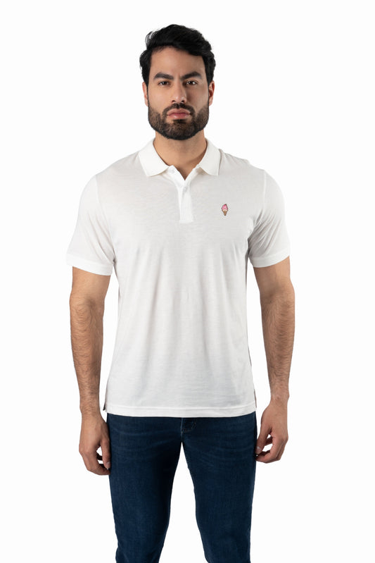 White Short Sleeve Polo TEE-9238 Front