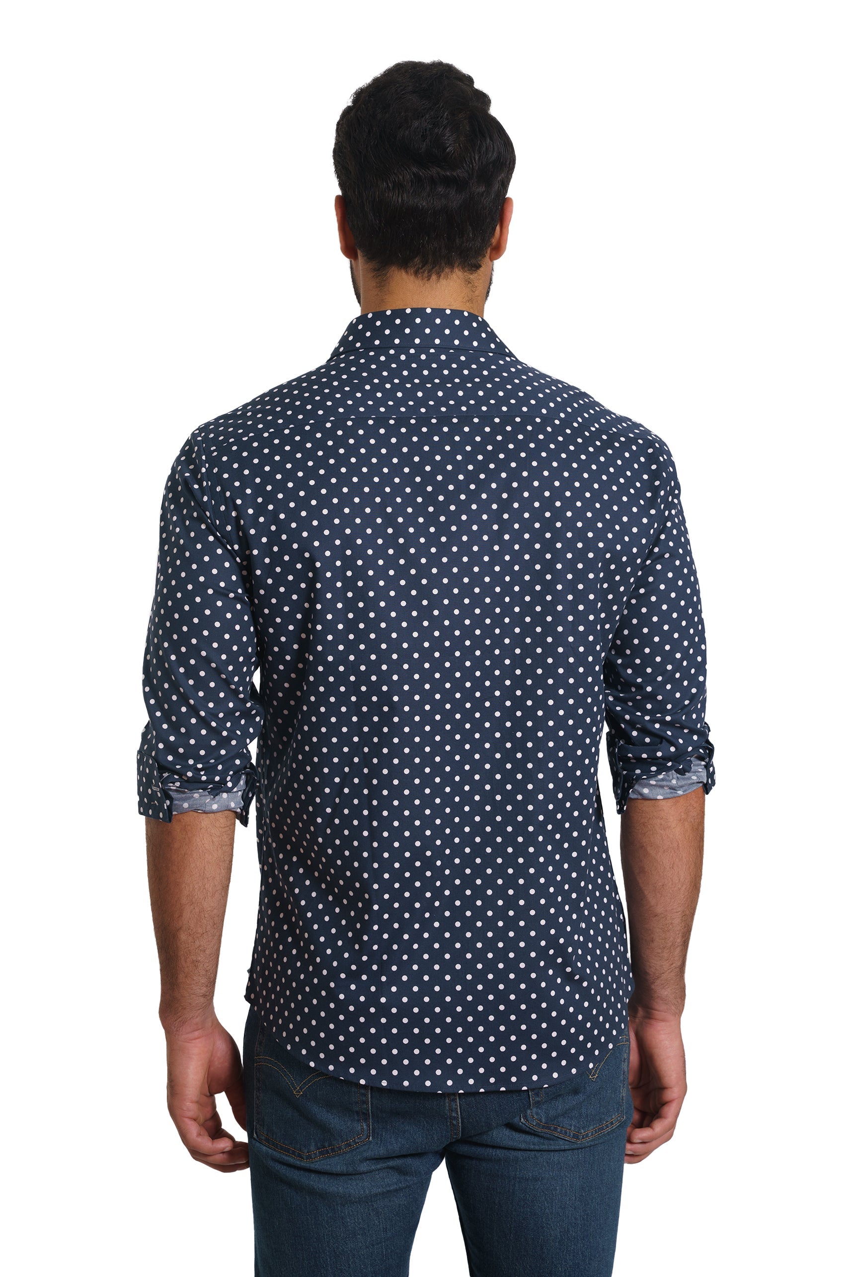 Jared Lang Mens Long Sleeve Shirt, Navy Blue, Small, Cotton