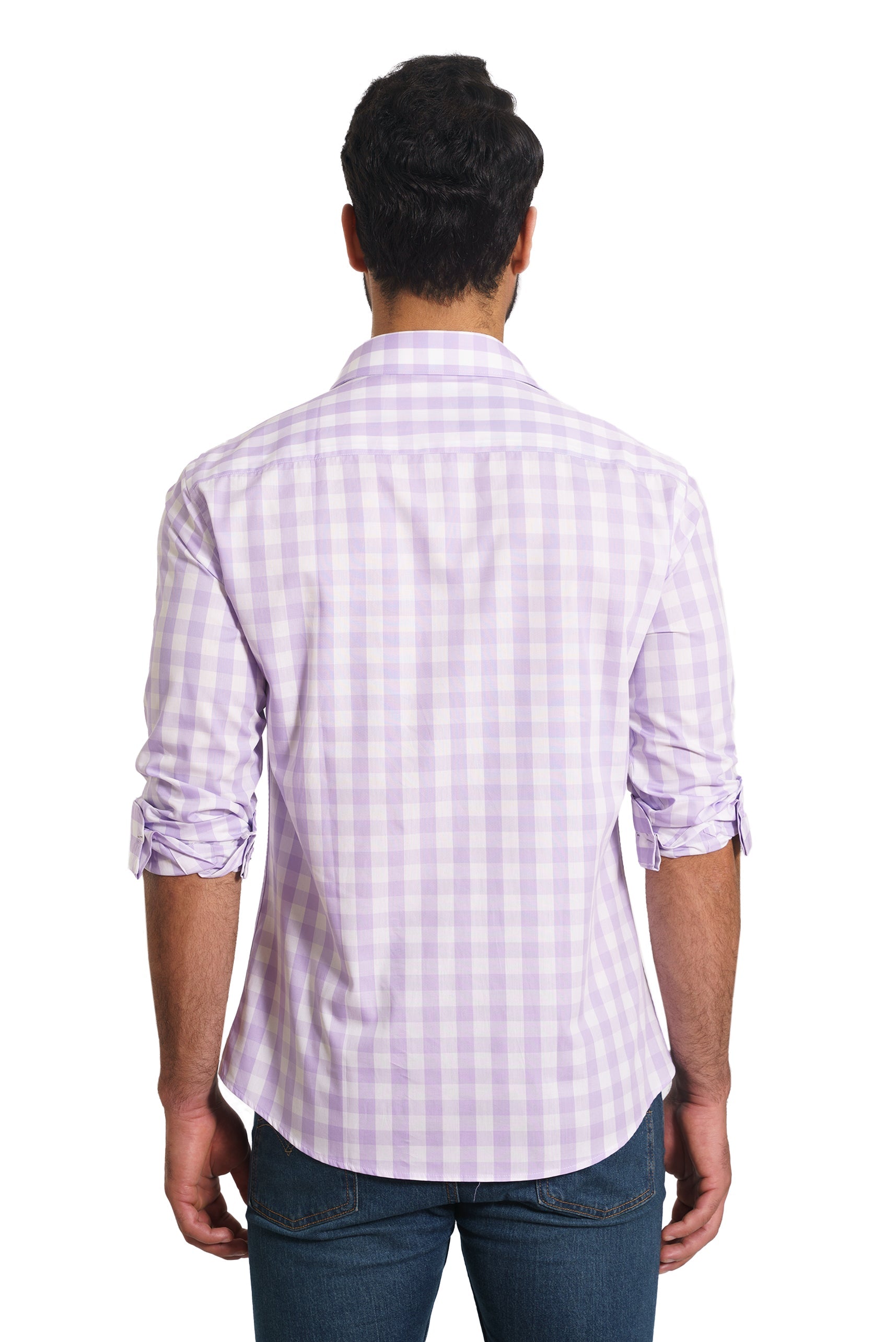 White Purple Check Long Sleeve Shirt TH-2856 Back