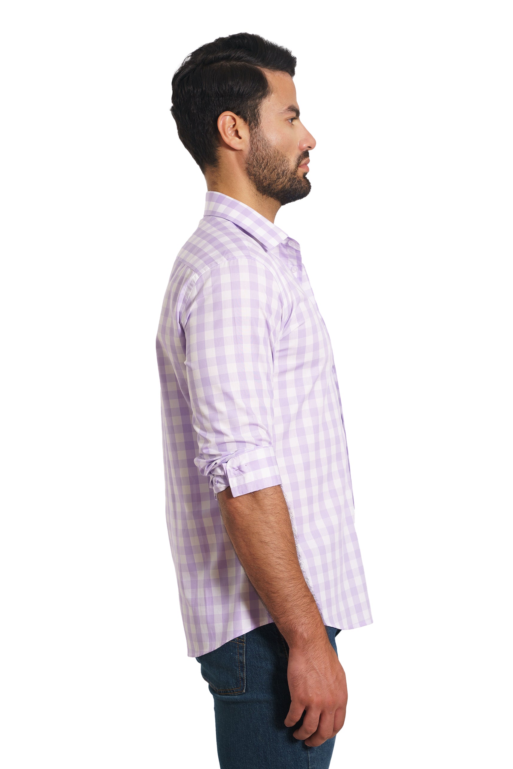 White Purple Check Long Sleeve Shirt TH-2856 Side
