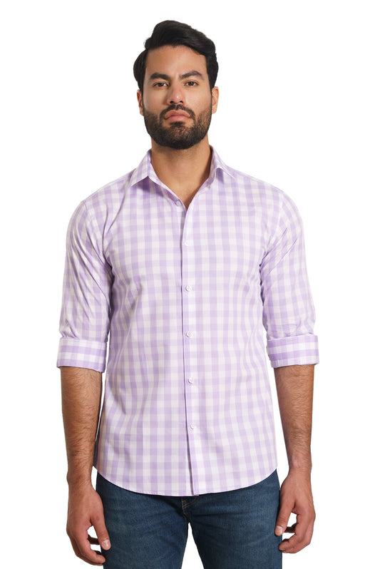 White Purple Check Long Sleeve Shirt TH-2856 Front