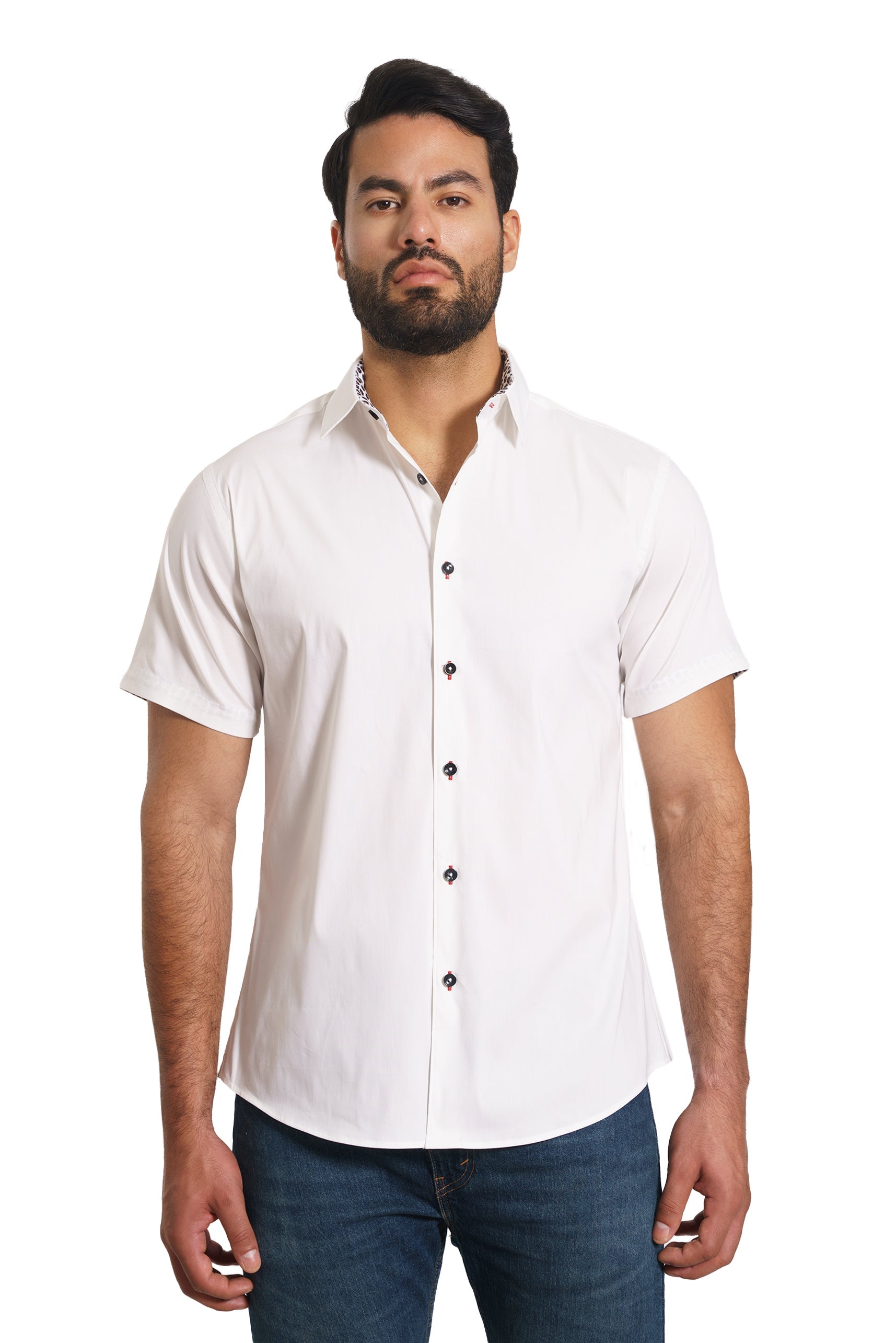 Jared Lang Mens Short Sleeve Shirt, White, Small, Cotton