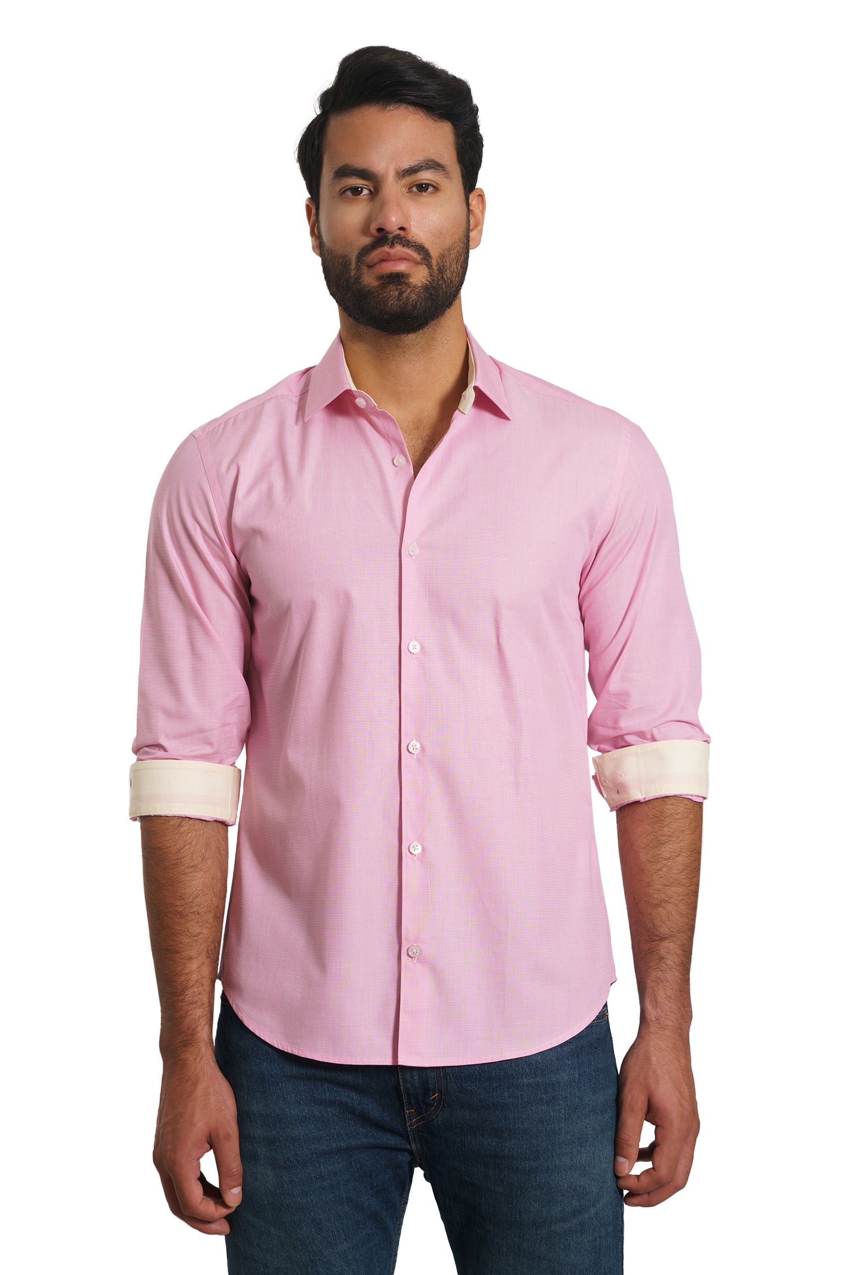 Jared Lang Trim Fit Solid Cotton Button-Up Shirt in Pink at Nordstrom, Size Xx-Large