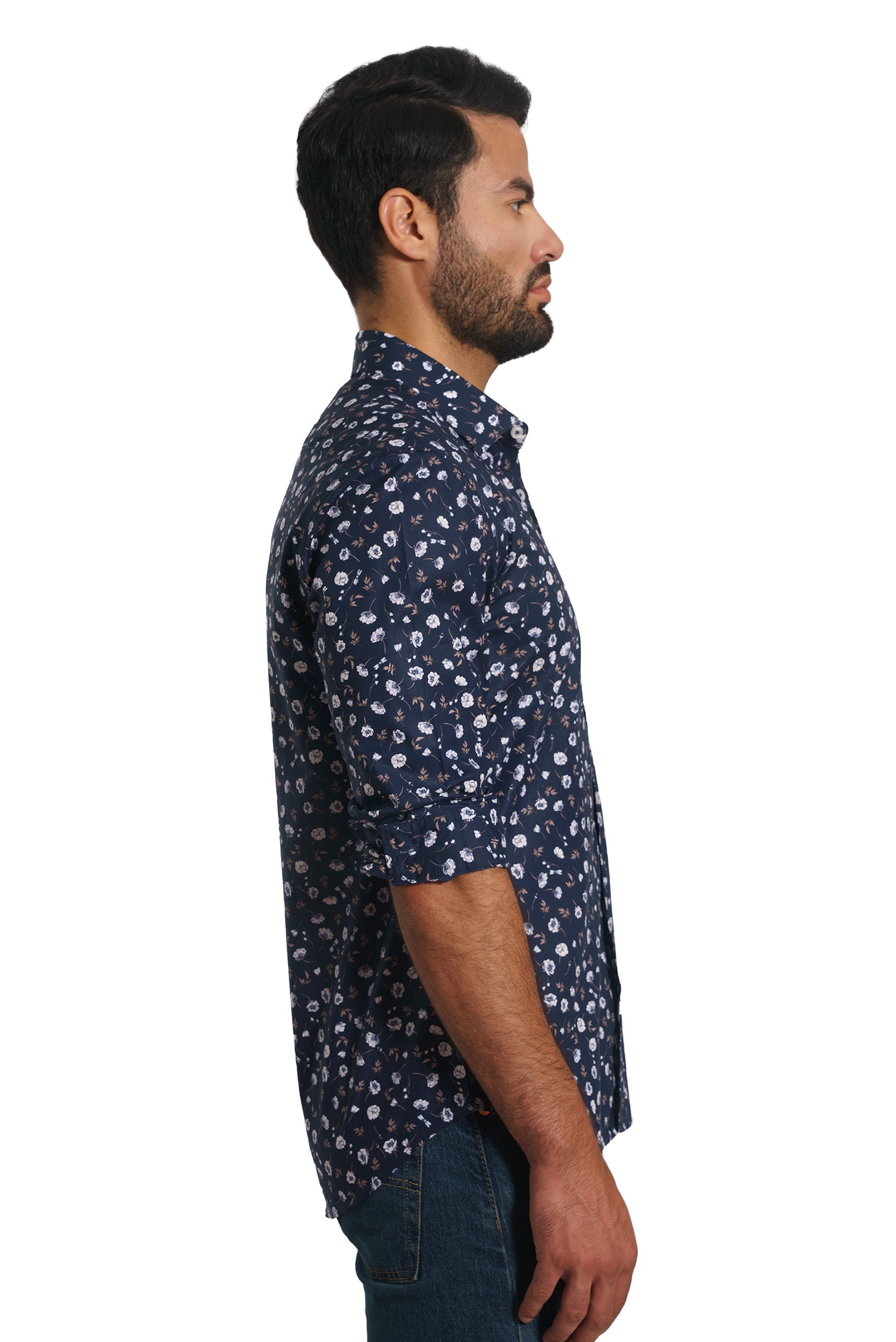 Dark Navy Floral Long Sleeve Shirt TP-7133 Side