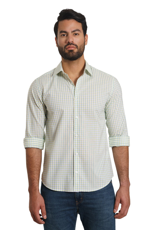 White Green Check Long Sleeve Shirt TP-7137 Front
