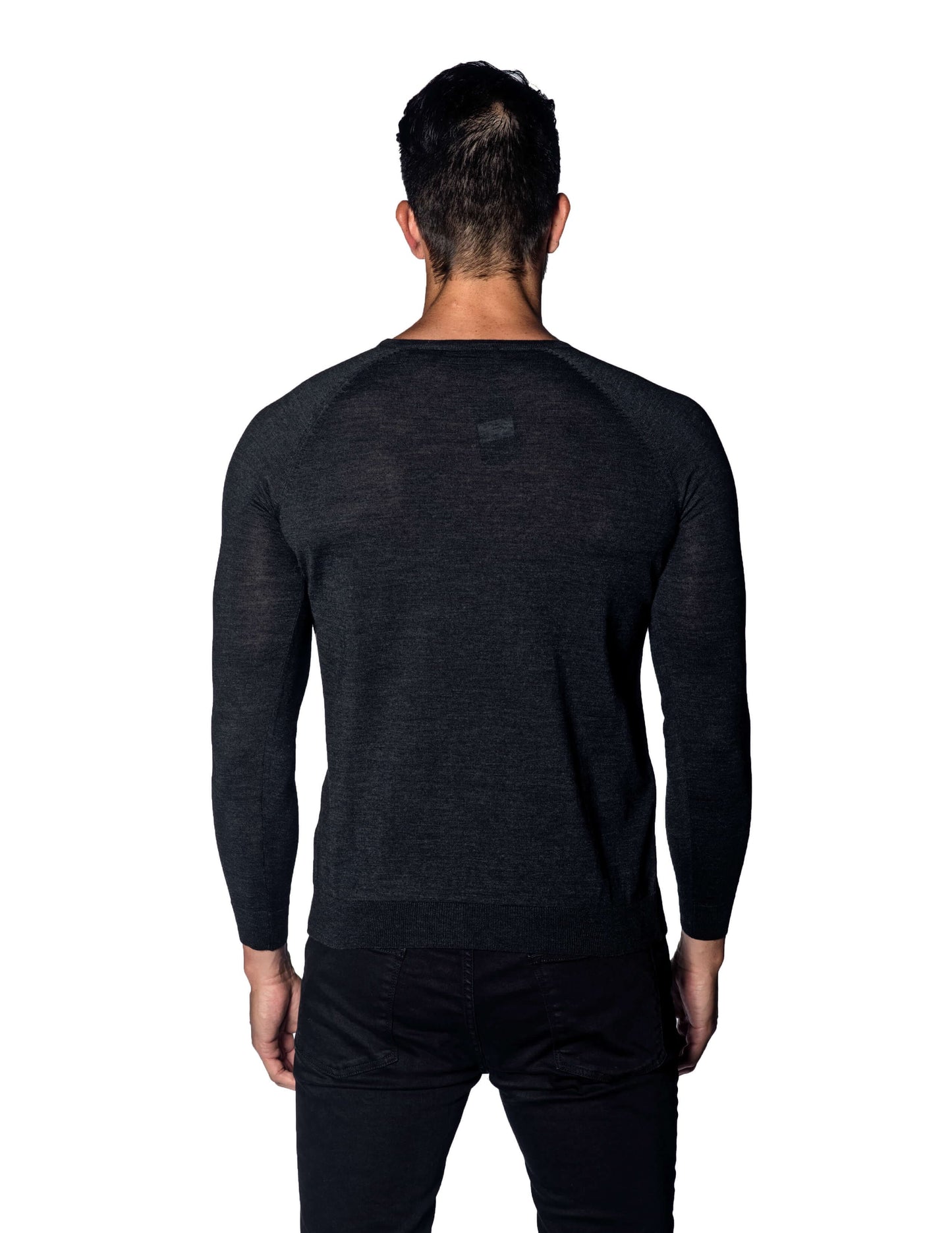 Charcoal Men's Sweater Faux Pocket Crew Neck 1896-CH - Back - Jared Lang
