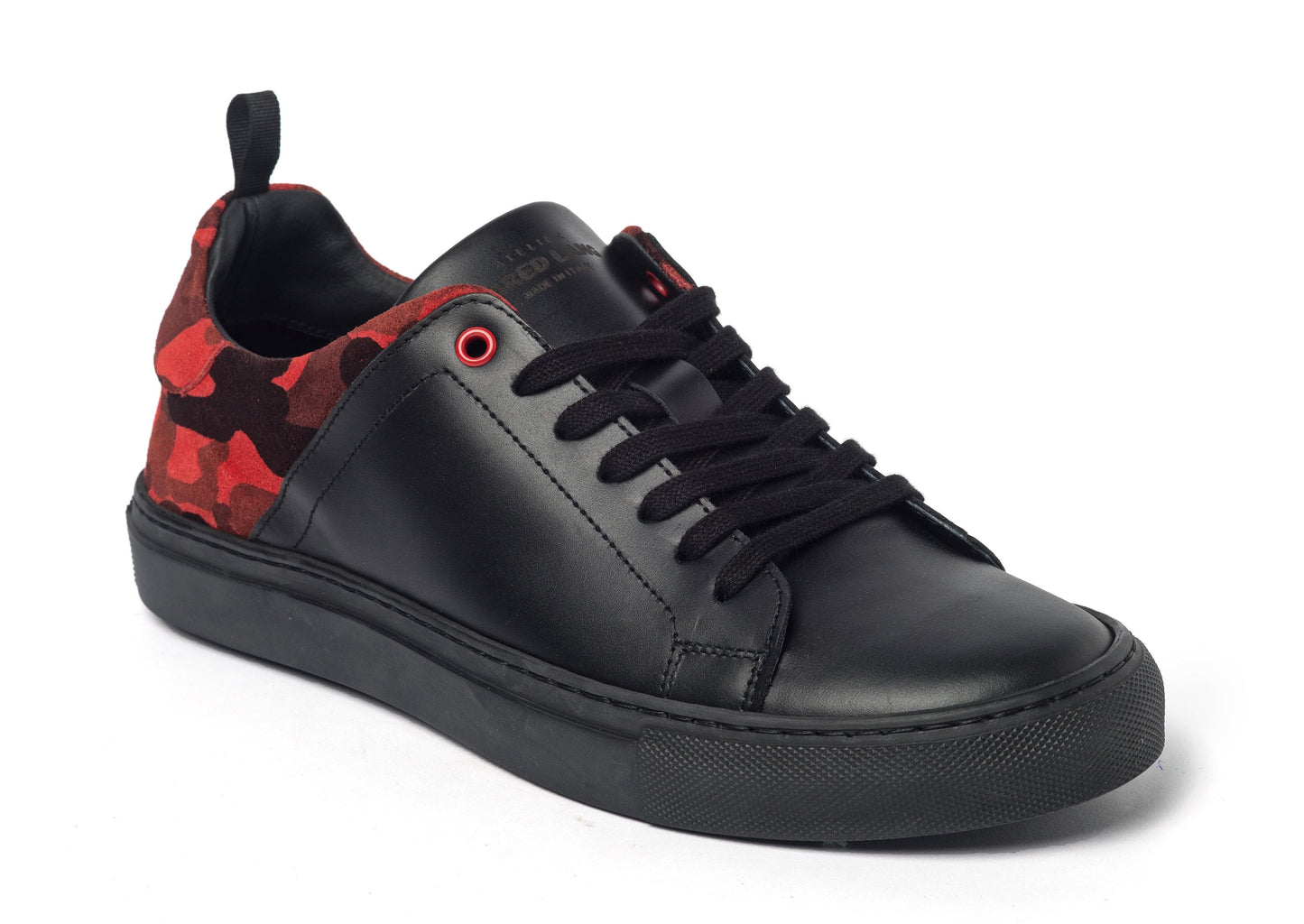 Black Leather and Red Suede Camouflage Sneakers 2828-SLCRD.