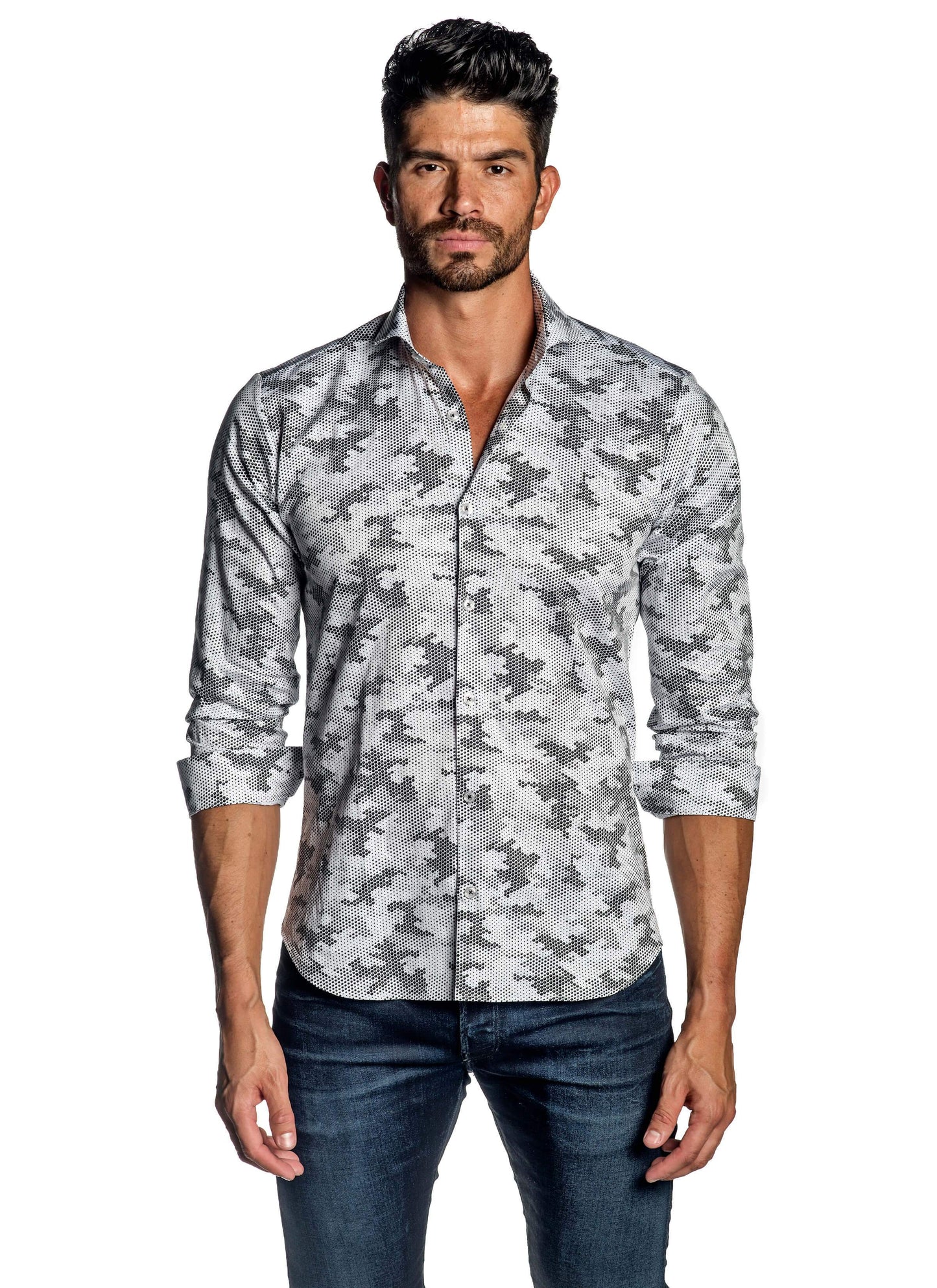 White Black Camouflage Print Shirt for Men AH-ITA-T-9002 - Jared Lang