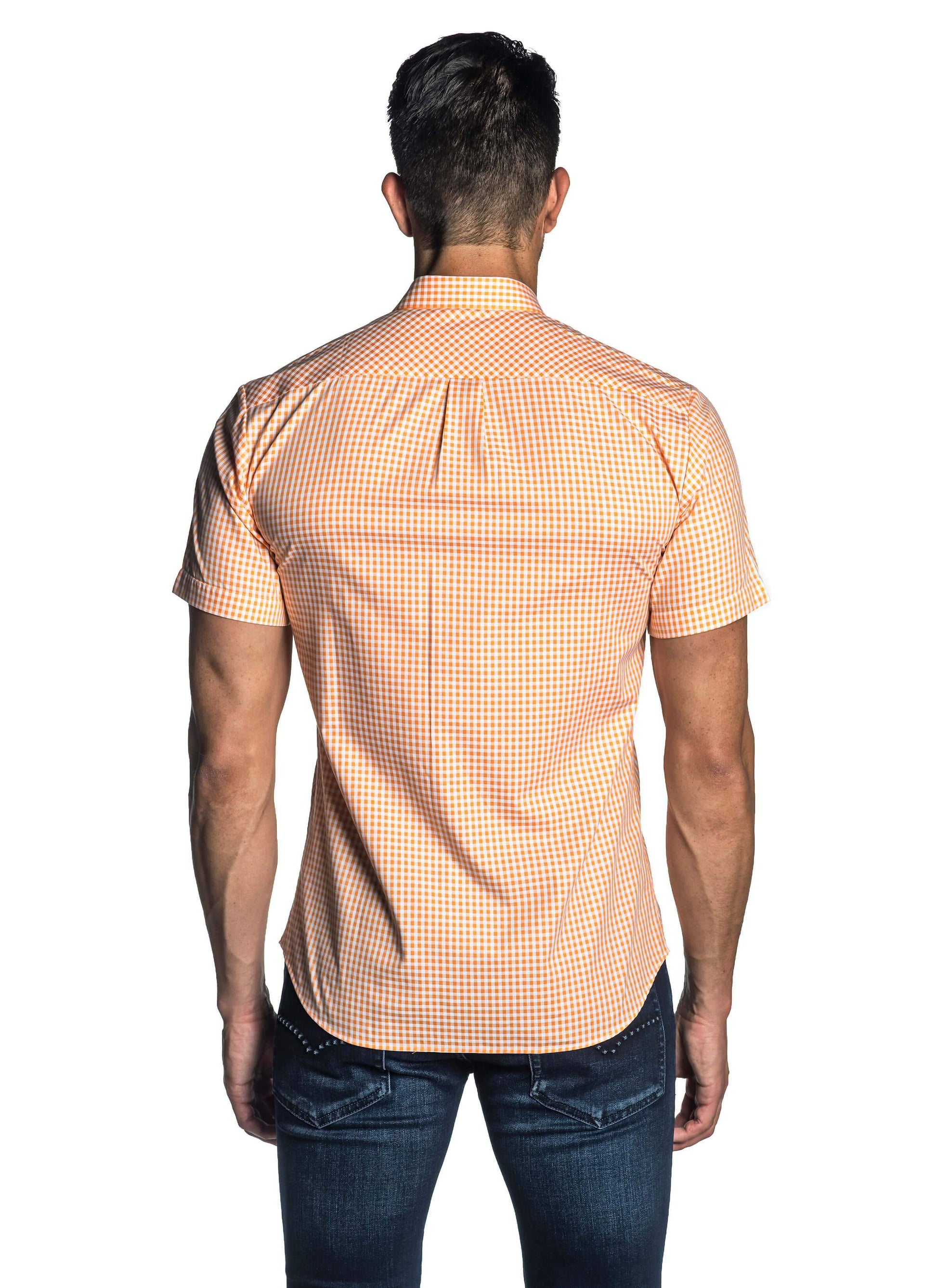 Orange Gingham Short Sleeve Shirt for Men AH-OT-7133-SS - Back - Jared Lang