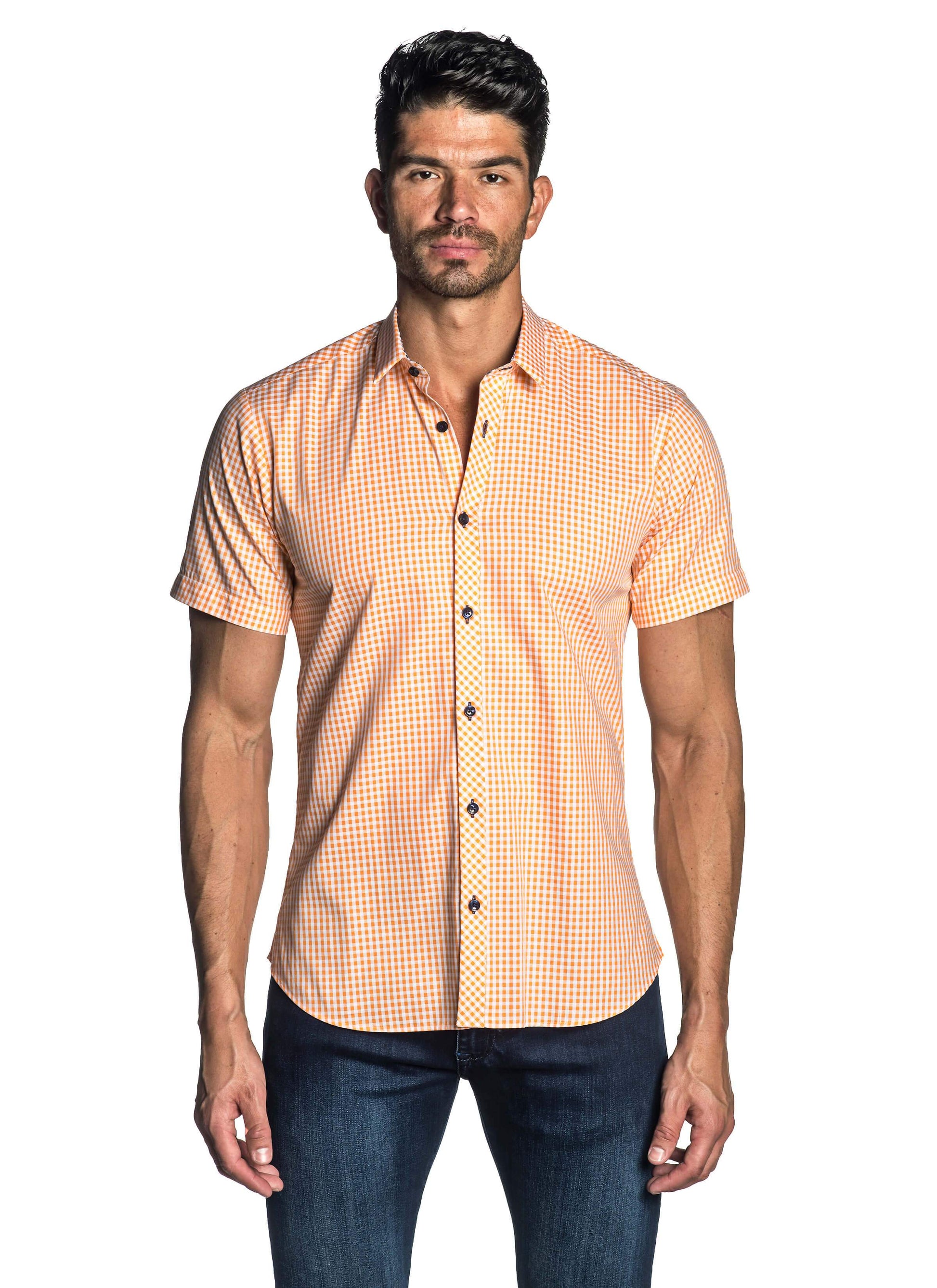 Orange Gingham Short Sleeve Shirt for Men AH-OT-7133-SS - Front - Jared Lang