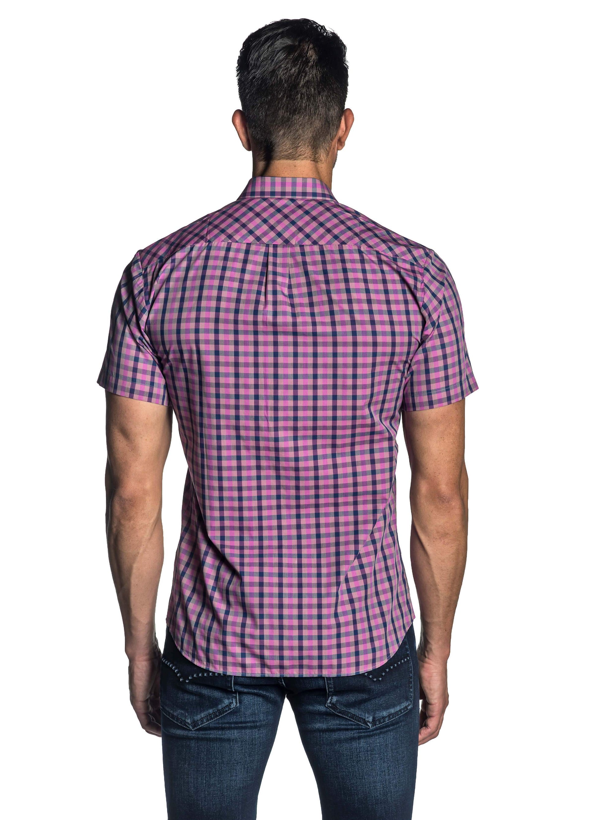 Purple Plaid Short Sleeve Shirt for Men AH-OT-7900-SS - Back - Jared Lang