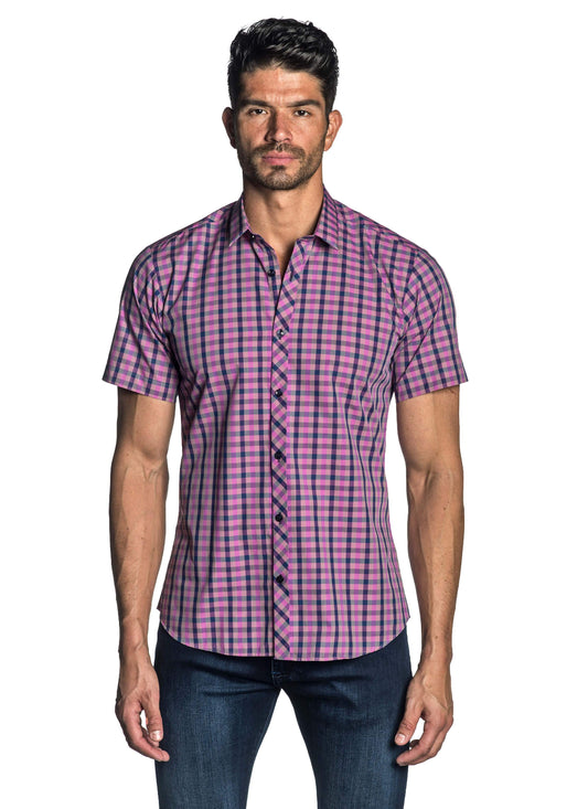 Purple Plaid Short Sleeve Shirt for Men AH-OT-7900-SS - Front - Jared Lang