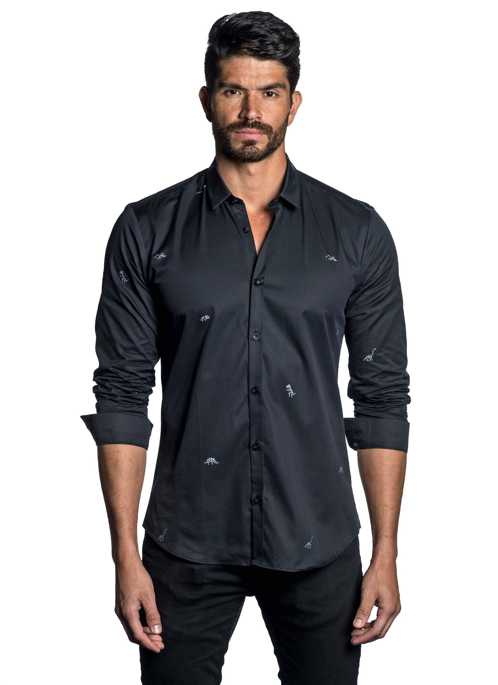 Black Solid Fil Coupe Shirt for Men AH-T-7008 - Front - Jared Lang