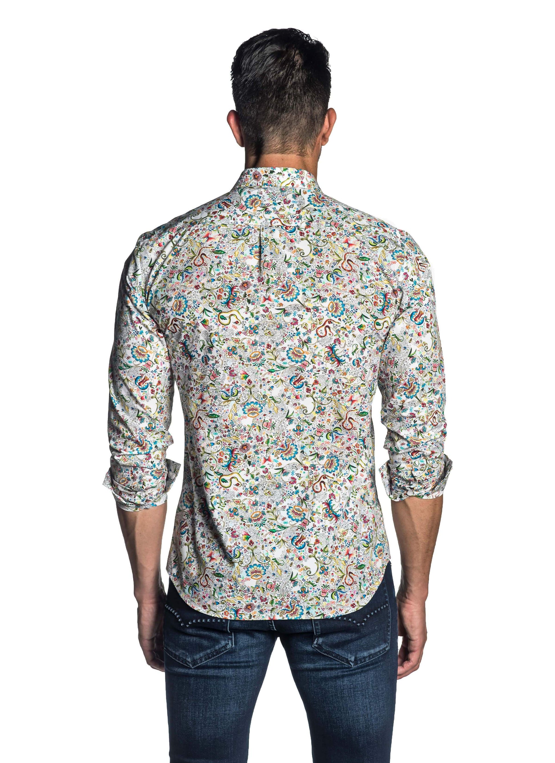 White and Multicolor Floral Degrade Printed Shirt AH-T-7063 - Back - Jared Lang