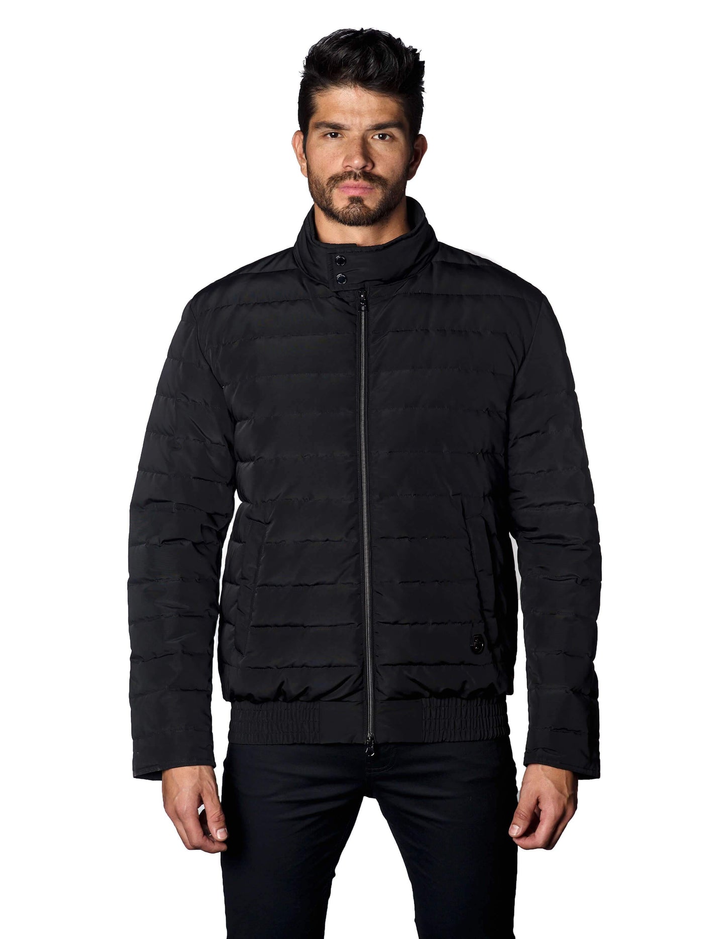 Black Moto Down Quilted Jacket Chicago 2A - Front - Jared Lang