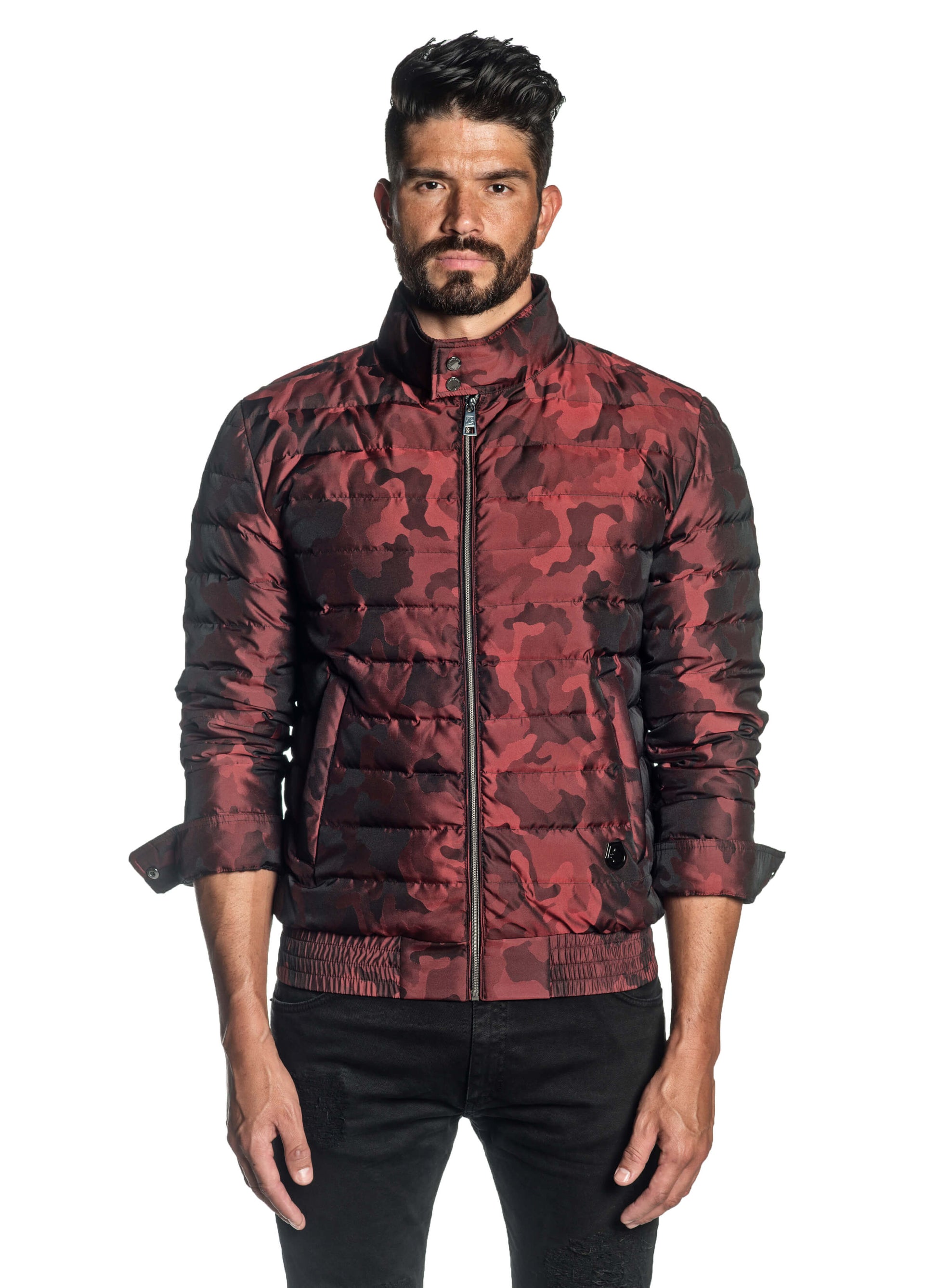 Red Camouflage Down Jacket for Men Chicago 1B - Front Buttoned - Jared Lang