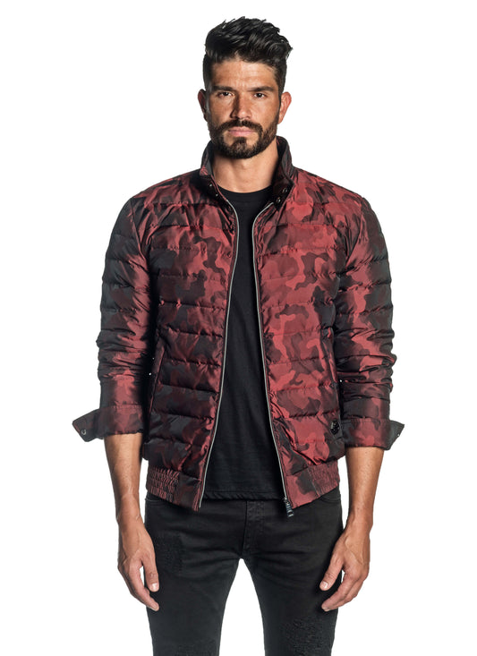 Red Camouflage Down Jacket for Men Chicago 1B - Front Unbuttoned - Jared Lang