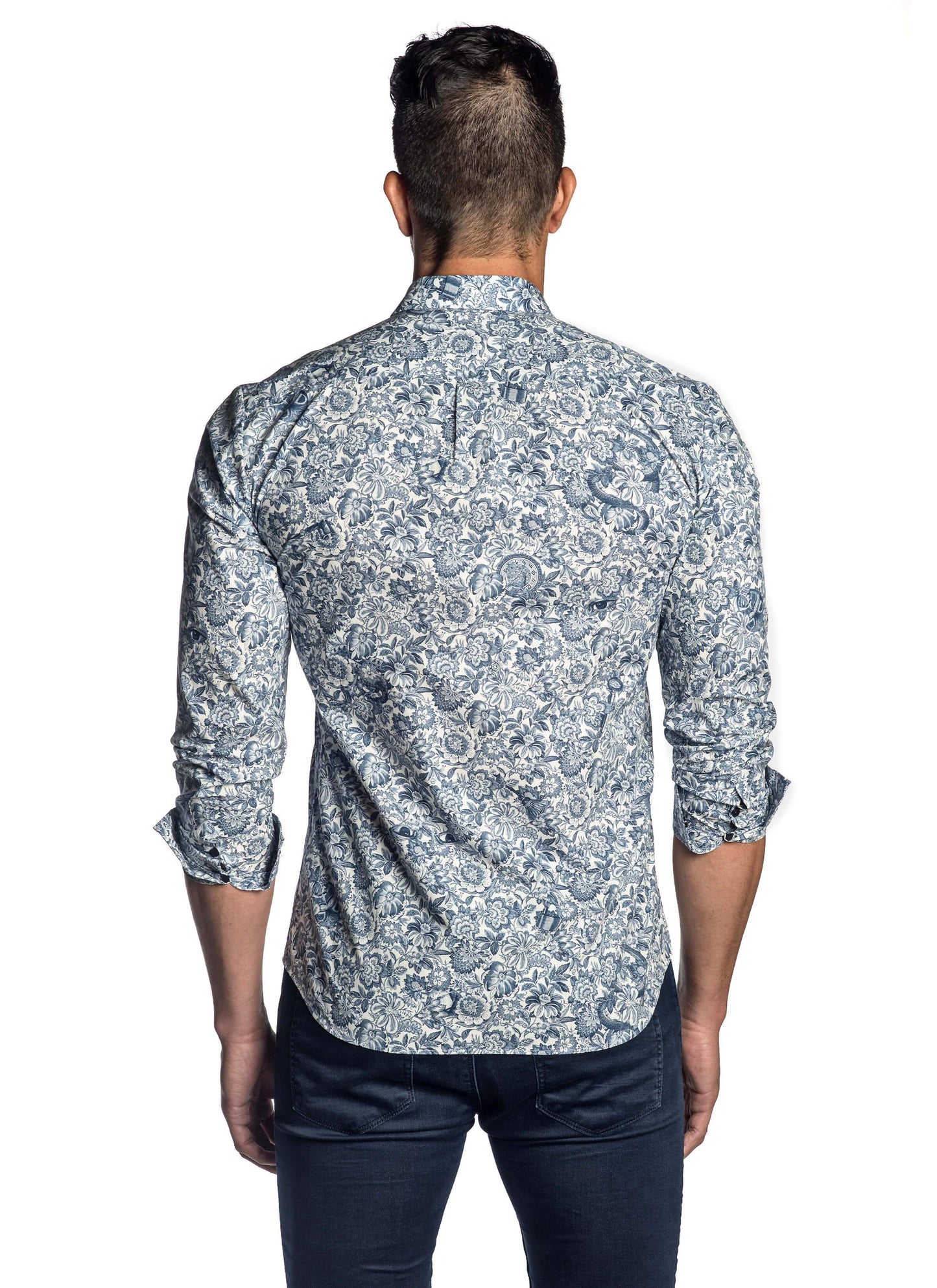 White and Blue Floral Shirt for Men ITA-T-8091 - Back - Jared Lang