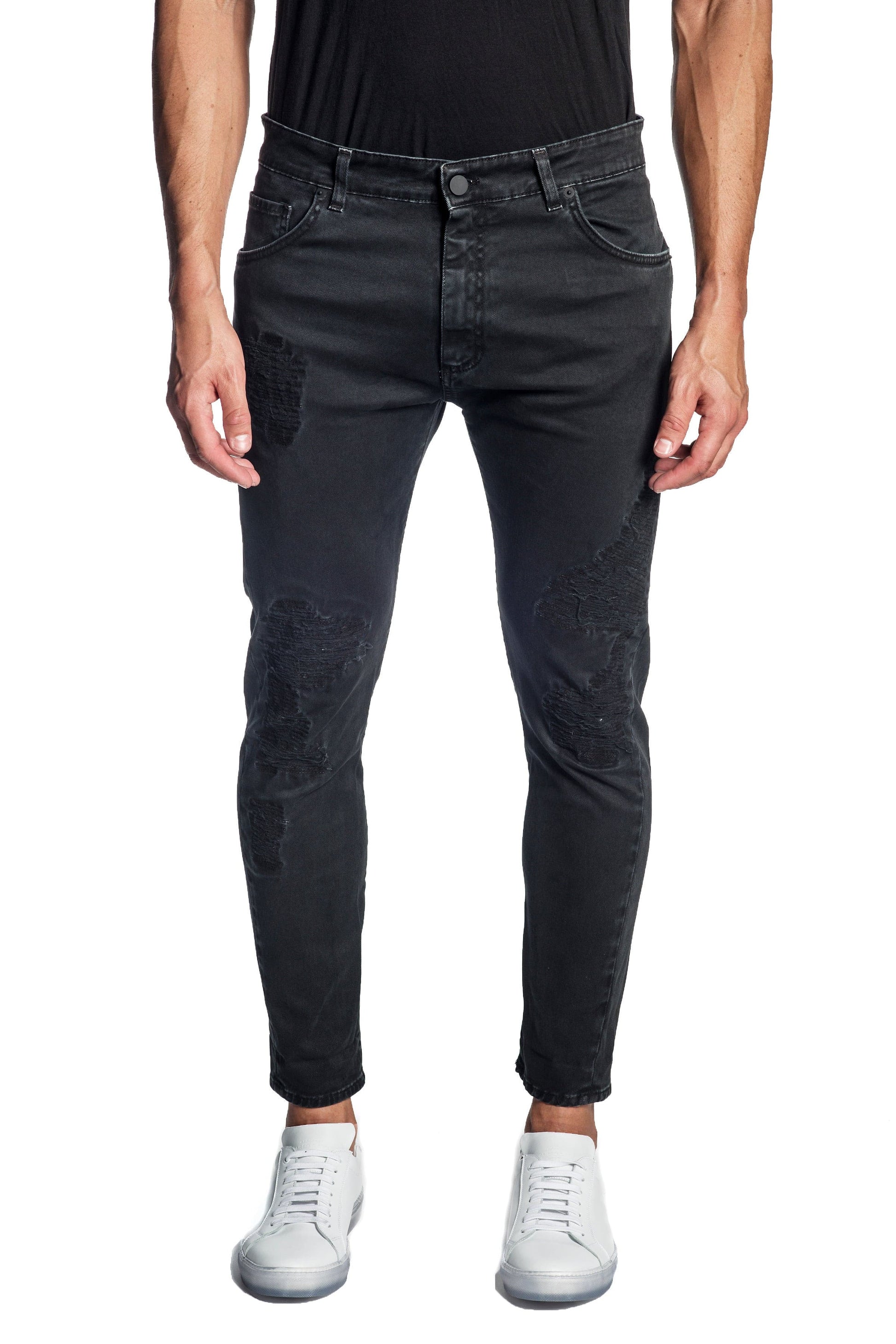 Black Skinny Ripped Denim Jeans for Men JN-799.