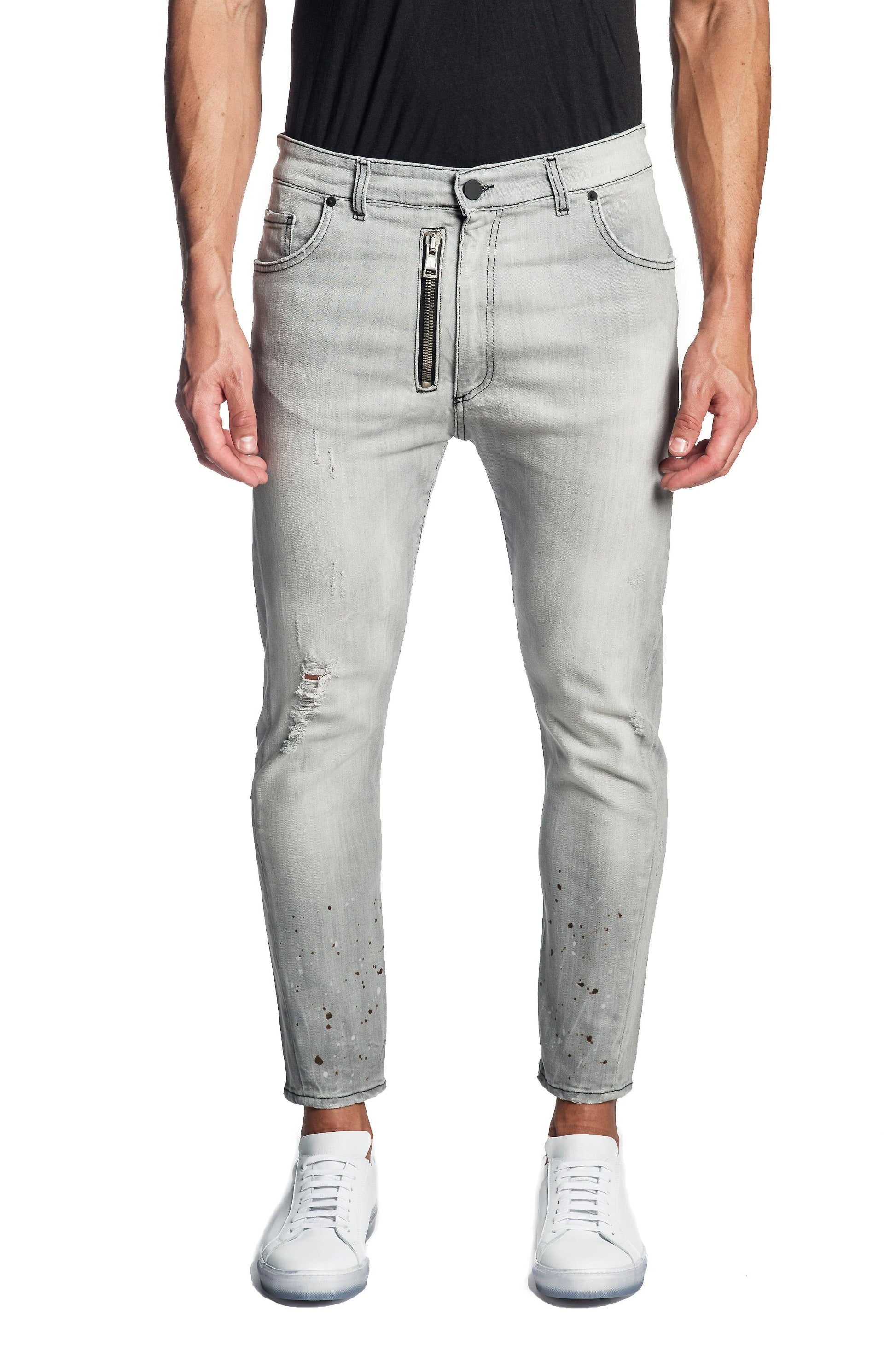 Grey Skinny Ripped Denim Jeans for Men JN-811.