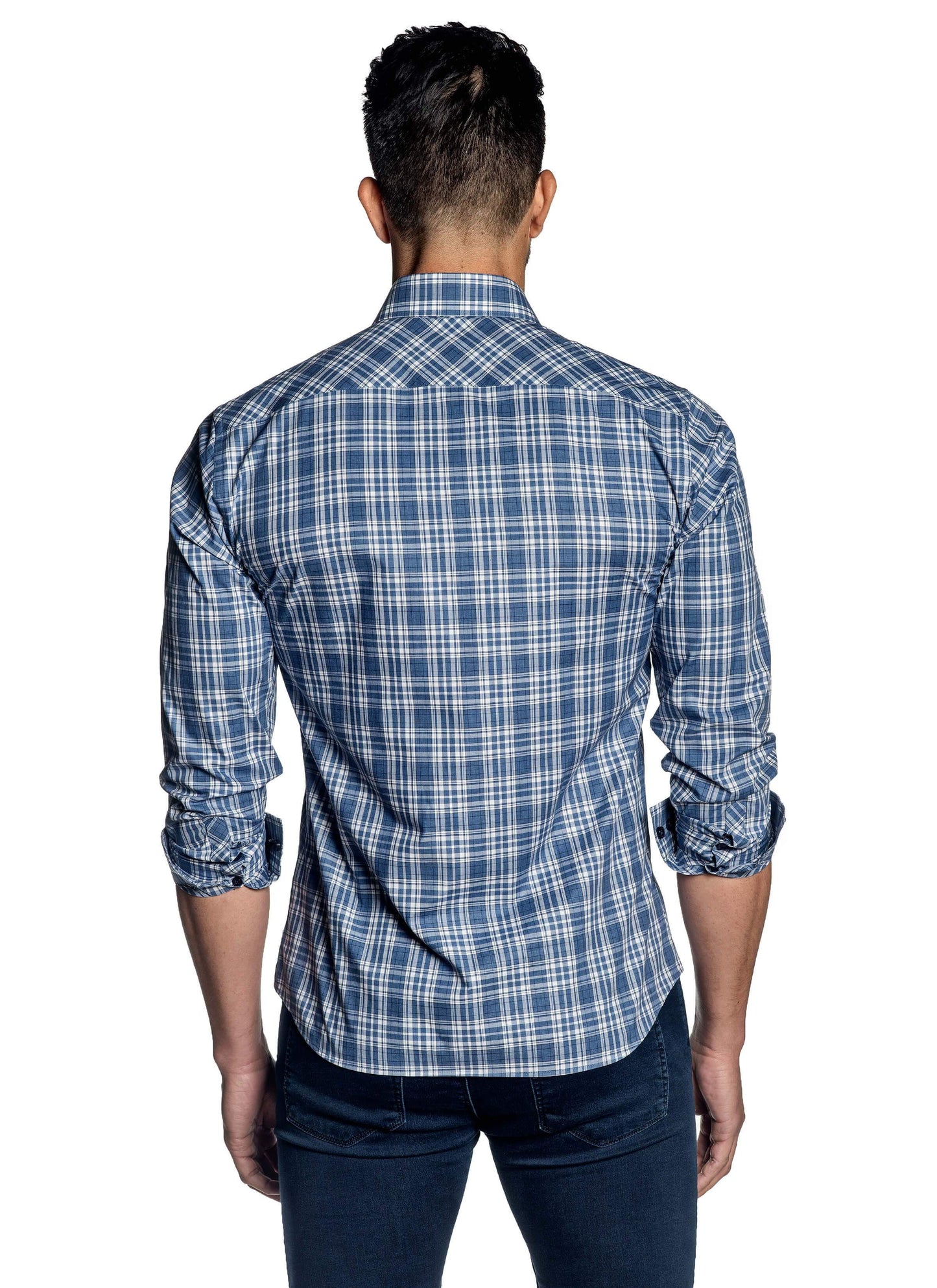 Light Blue Plaid Shirt for Men OT-104 - Back - Jared Lang