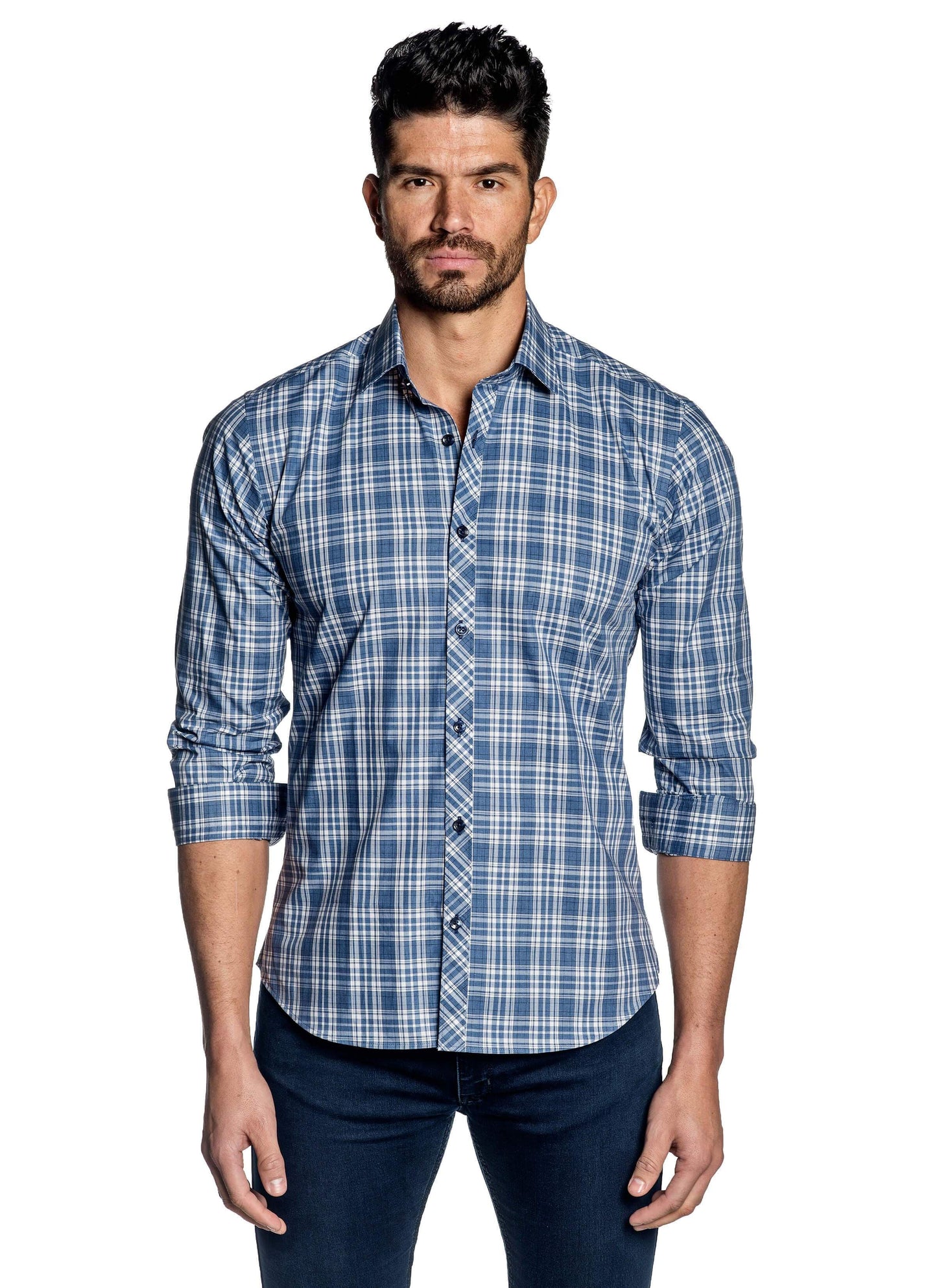 Light Blue Plaid Shirt for Men OT-104 - Front - Jared Lang