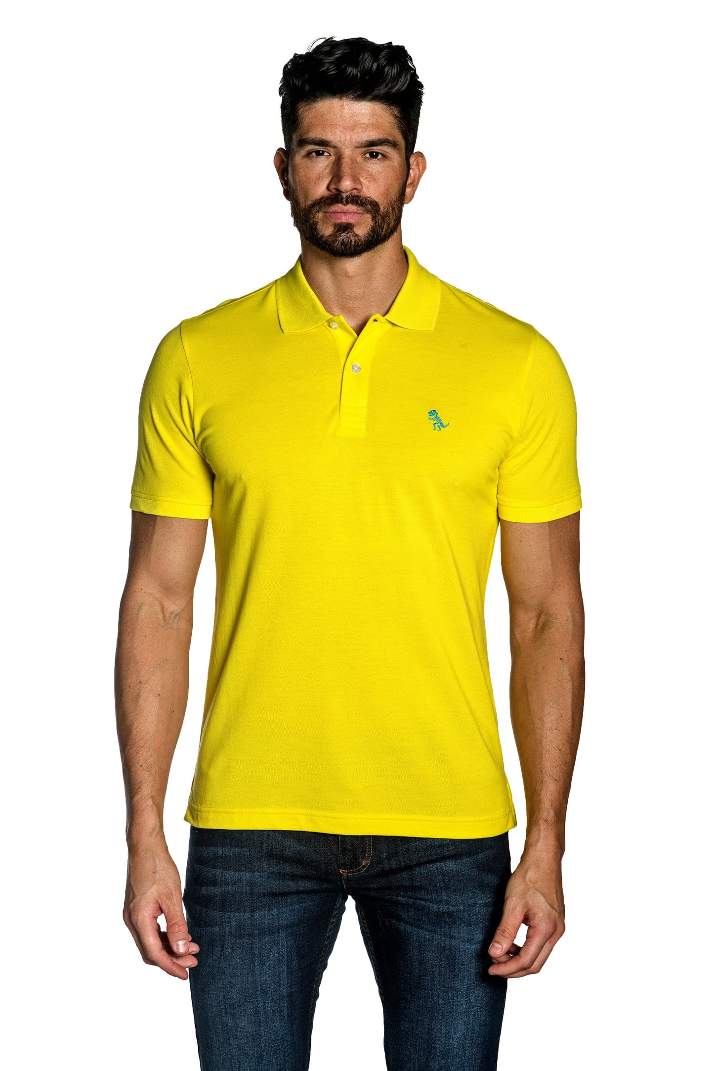 Yellow Mens Polo With Dinosaur Embroidery P-09.