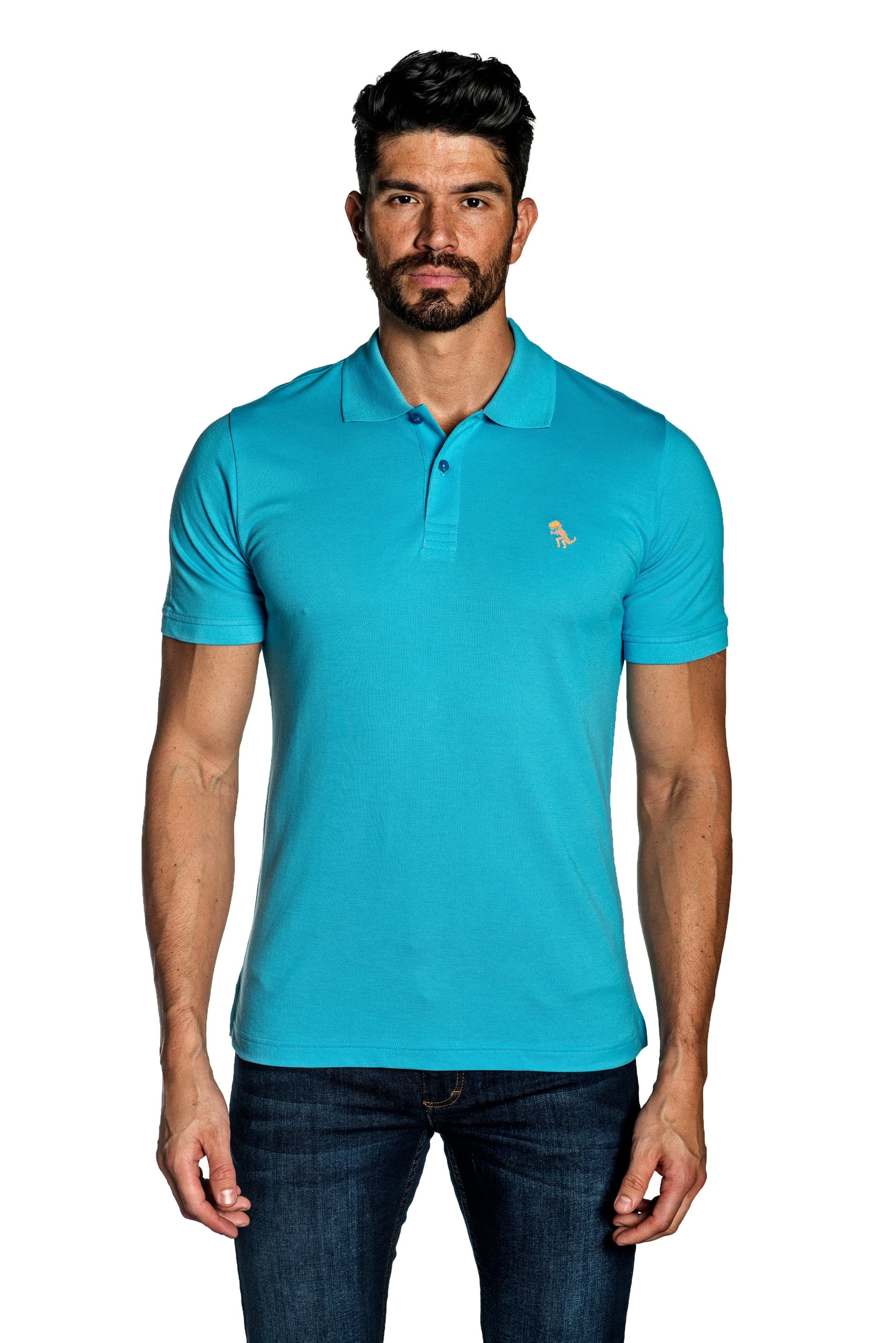 Turquoise Mens Polo With Dinosaur Embroidery P-12.