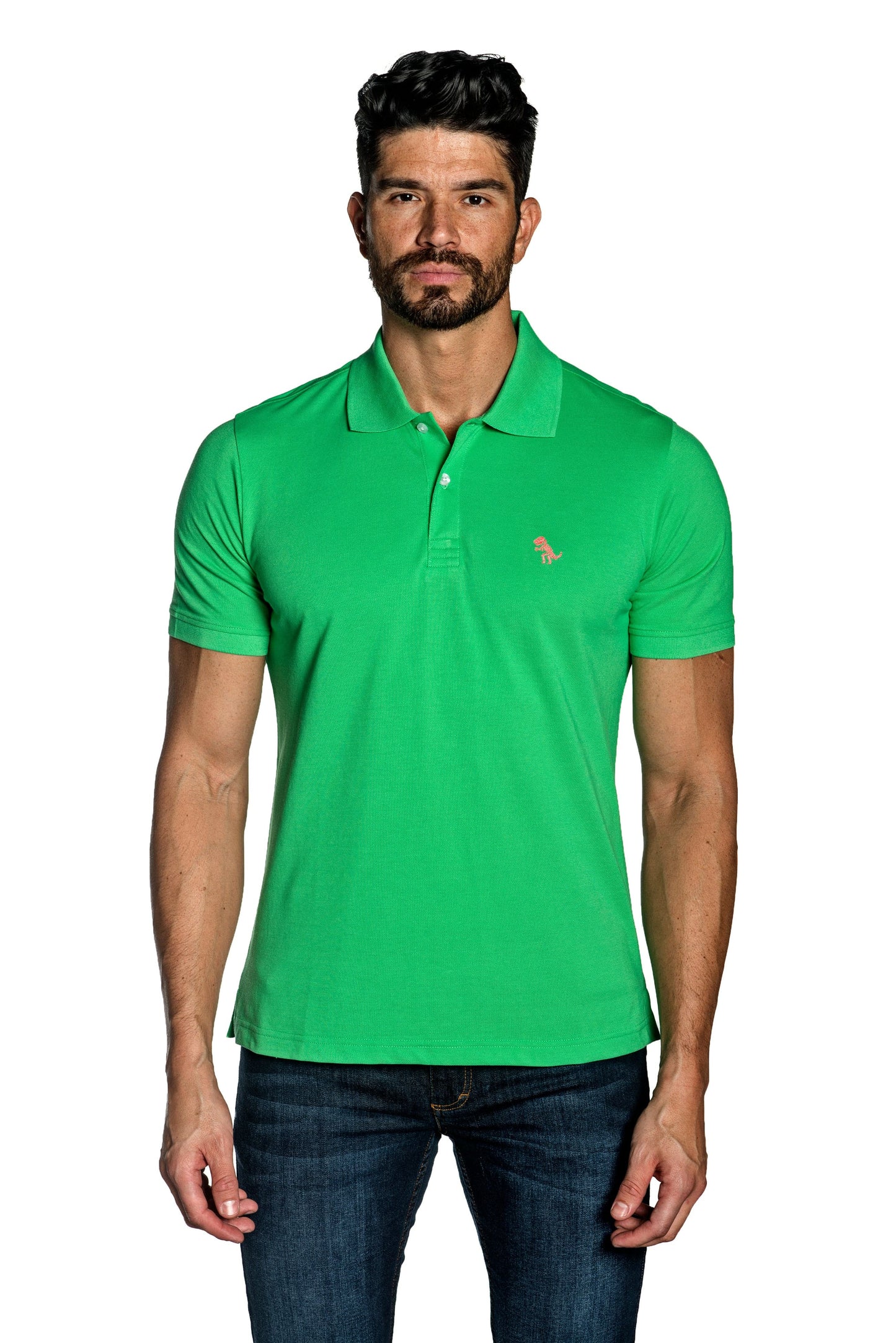 Green Mens Polo With Dinosaur Embroidery P-13.