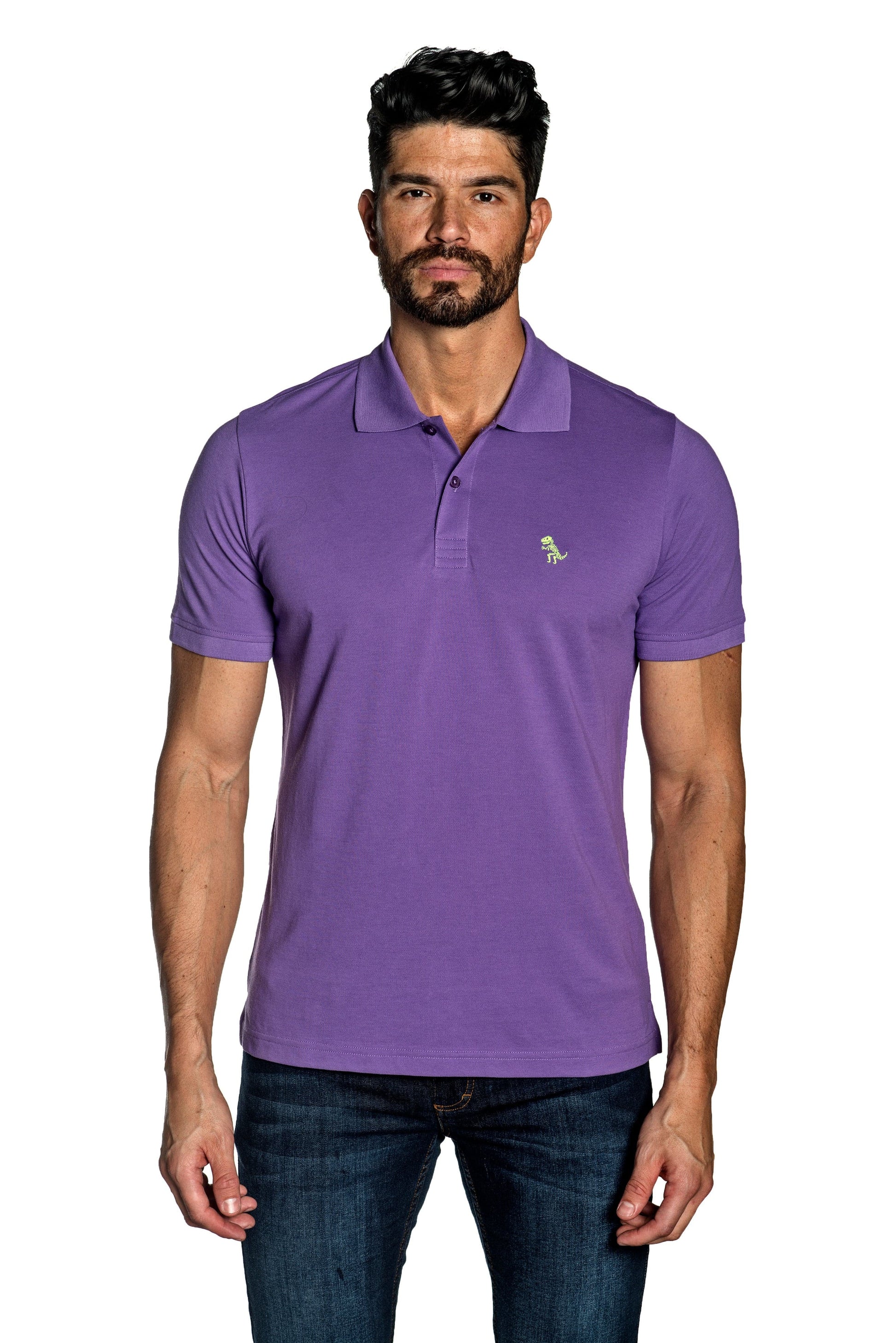 Purple Mens Polo With Dinosaur Embroidery P-14.