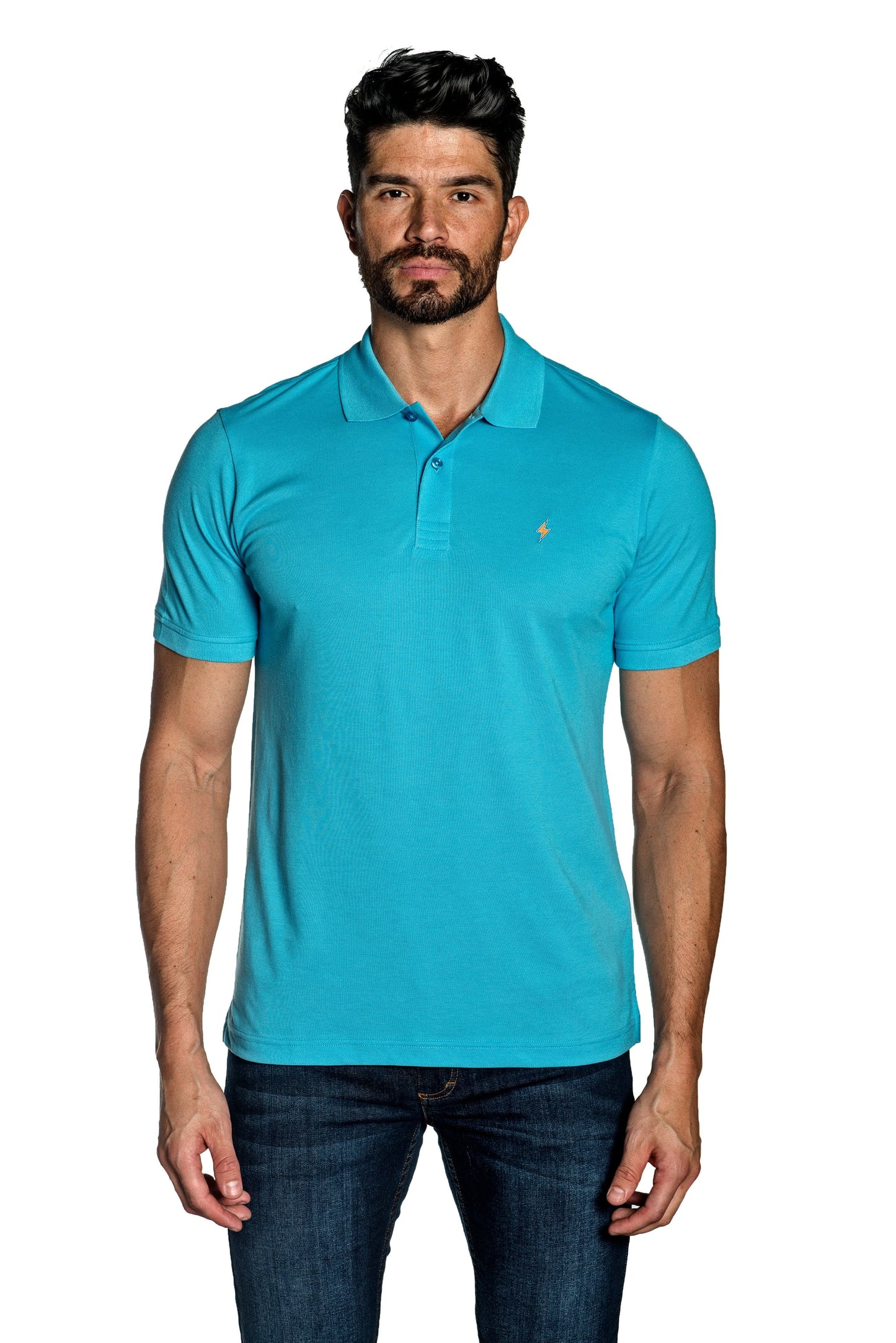 Turquoise Mens Polo With Lightning Embroidery P-32.