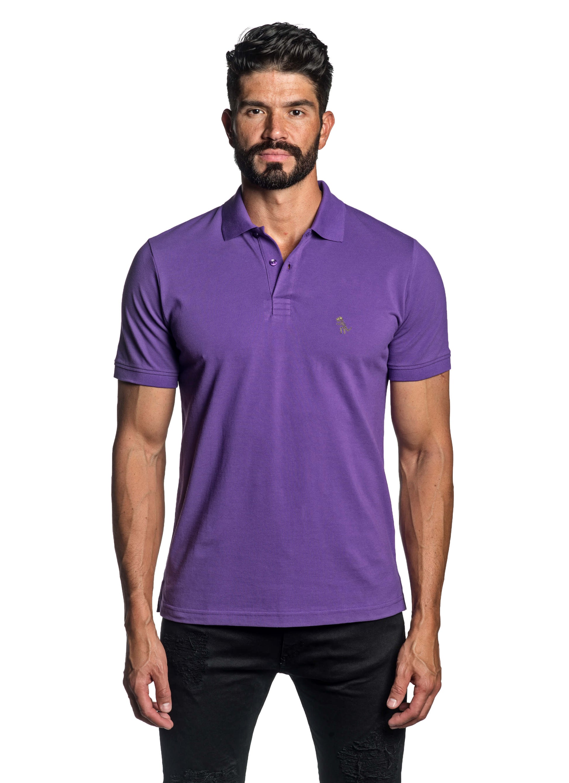 Purple with Dinosaur Pima Cotton Polo for Men P-45 - Front - Jared Lang