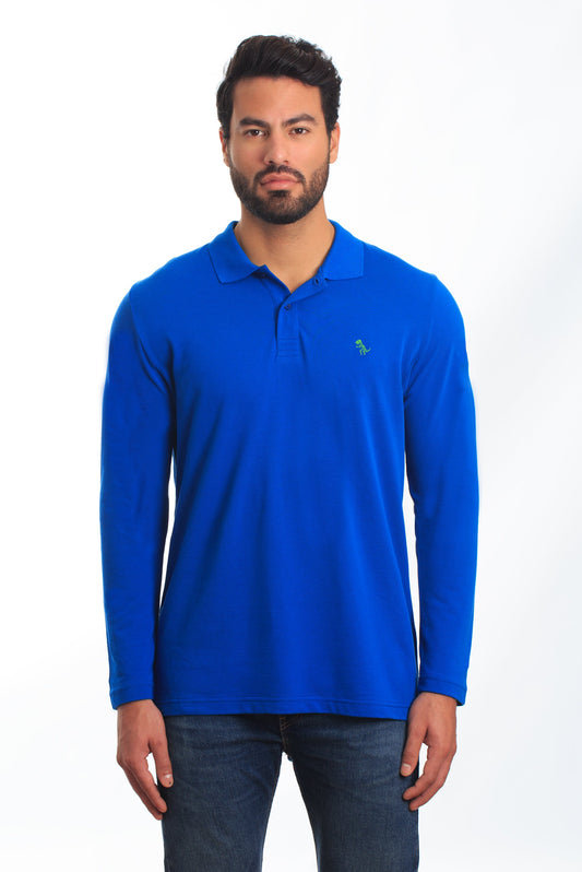 Blue Long Sleeve Polo PL-101 Front