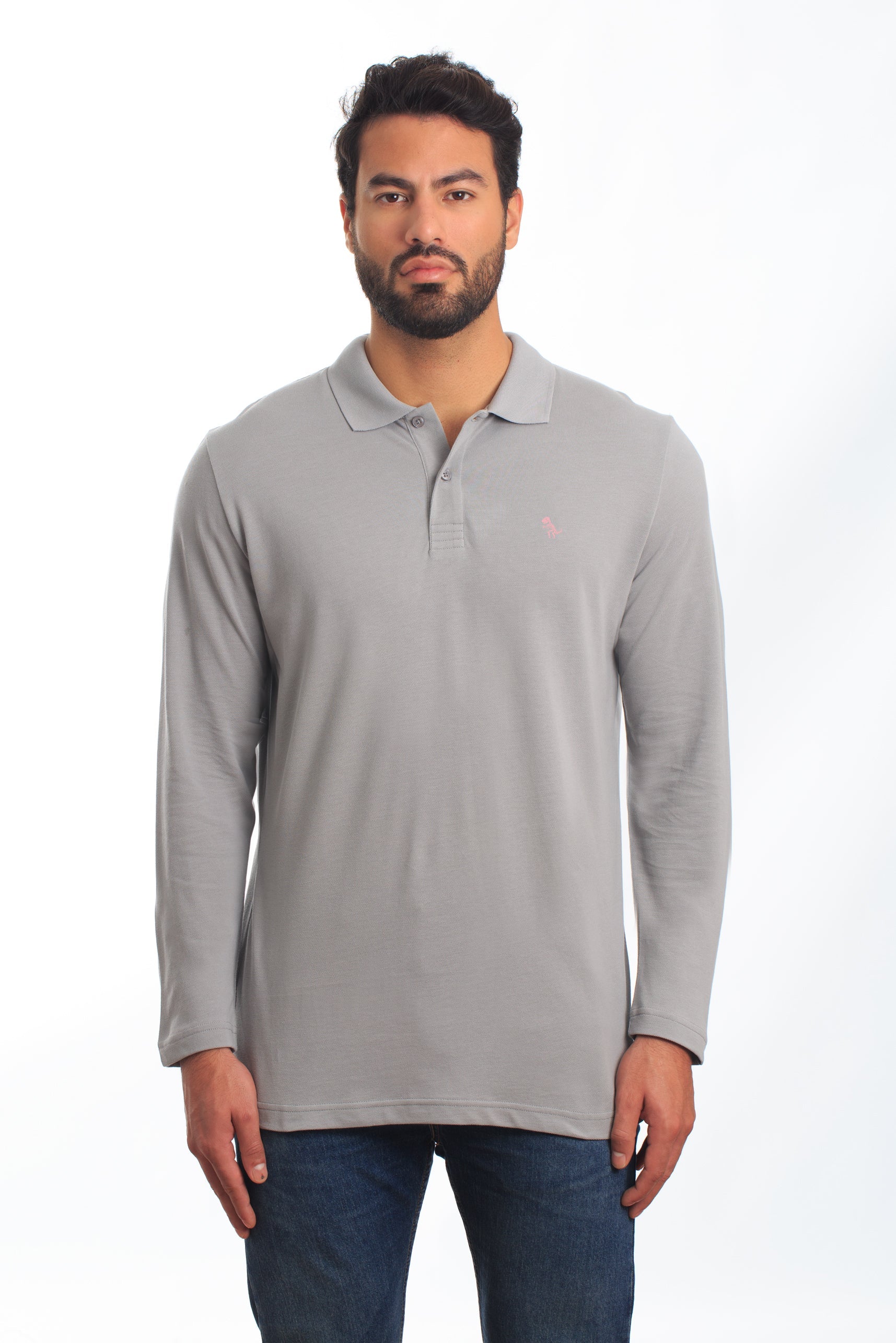 Grey Long Sleeve Polo PL-102 Front