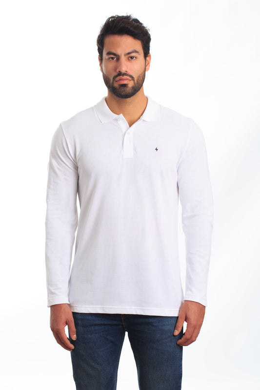 White Long Sleeve Polo PL-104 Front