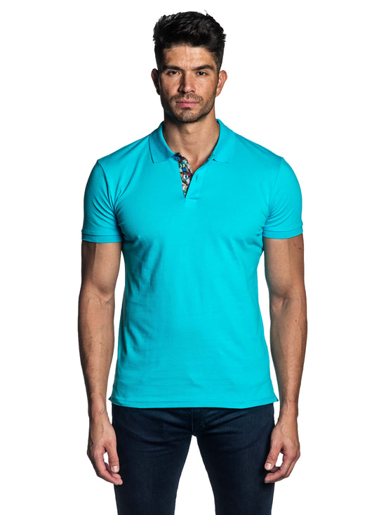 Turquoise Short Sleeve Polo for Men - Front PS-607 - Jared Lang