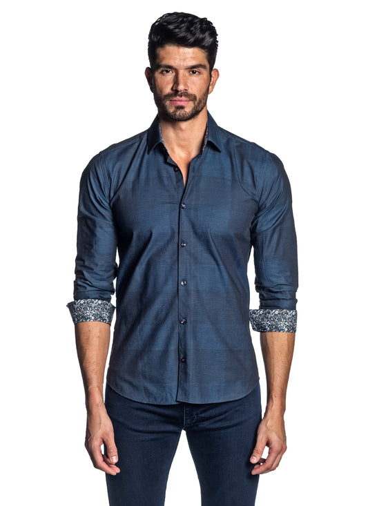 Dark Blue Plaid Shirt for Men T-116.