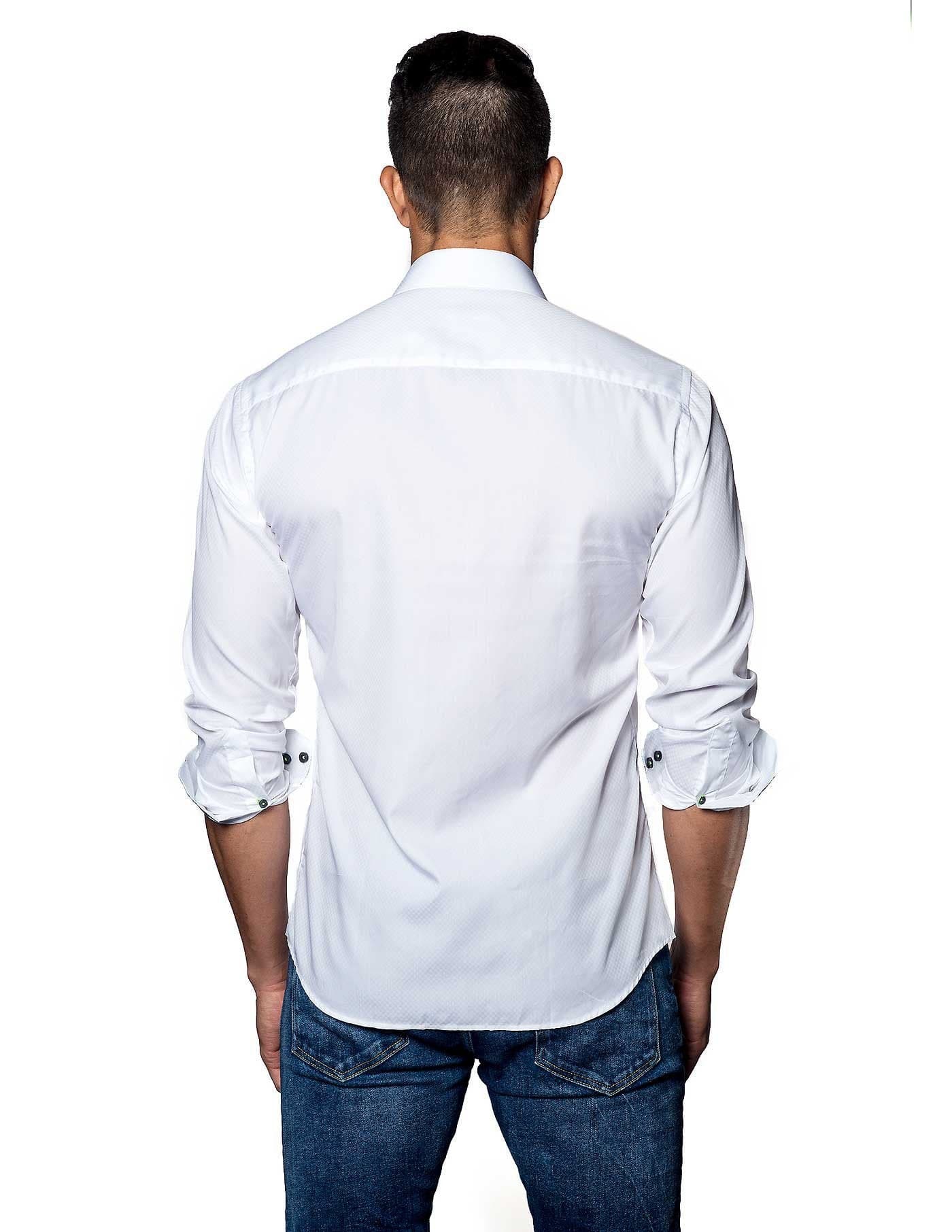 White Solid Damier Jacquard Shirt for Men T-2050 - Back - Jared Lang