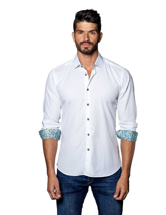 White Solid Damier Jacquard Shirt for Men T-2050 - Front - Jared Lang