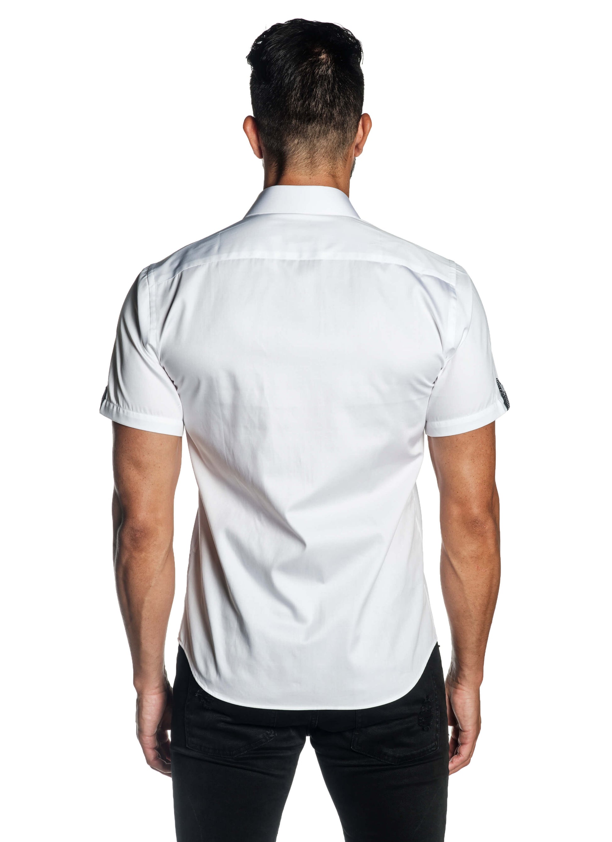 White Solid Shot Sleeve Shirt for Men T-3562-SS - Back - Jared Lang