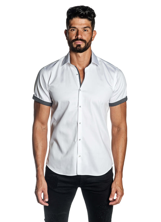 White Solid Shot Sleeve Shirt for Men T-3562-SS - Front - Jared Lang
