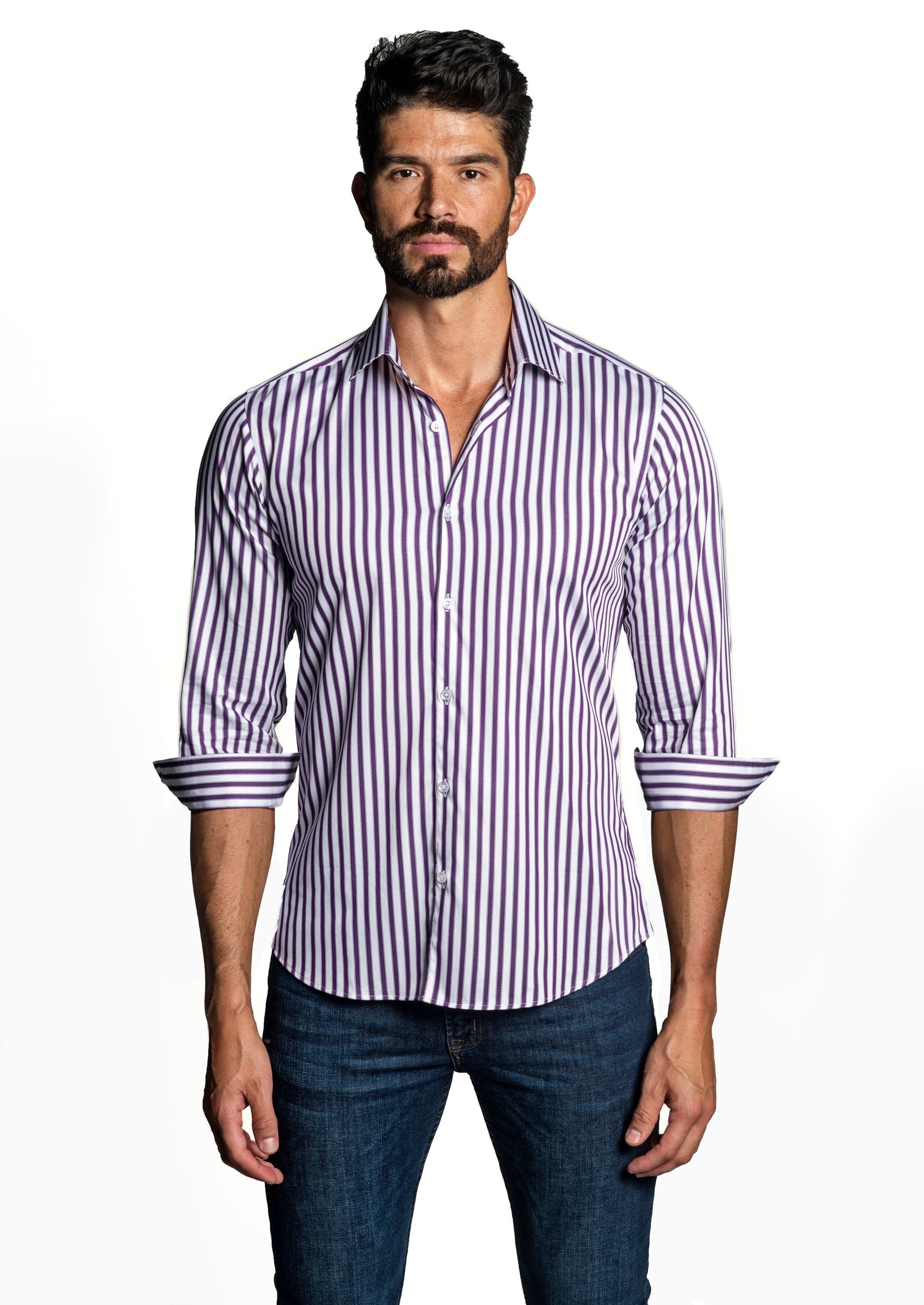 White + Purple Long Sleeve Shirt T-6610 - Front - Jared Lang