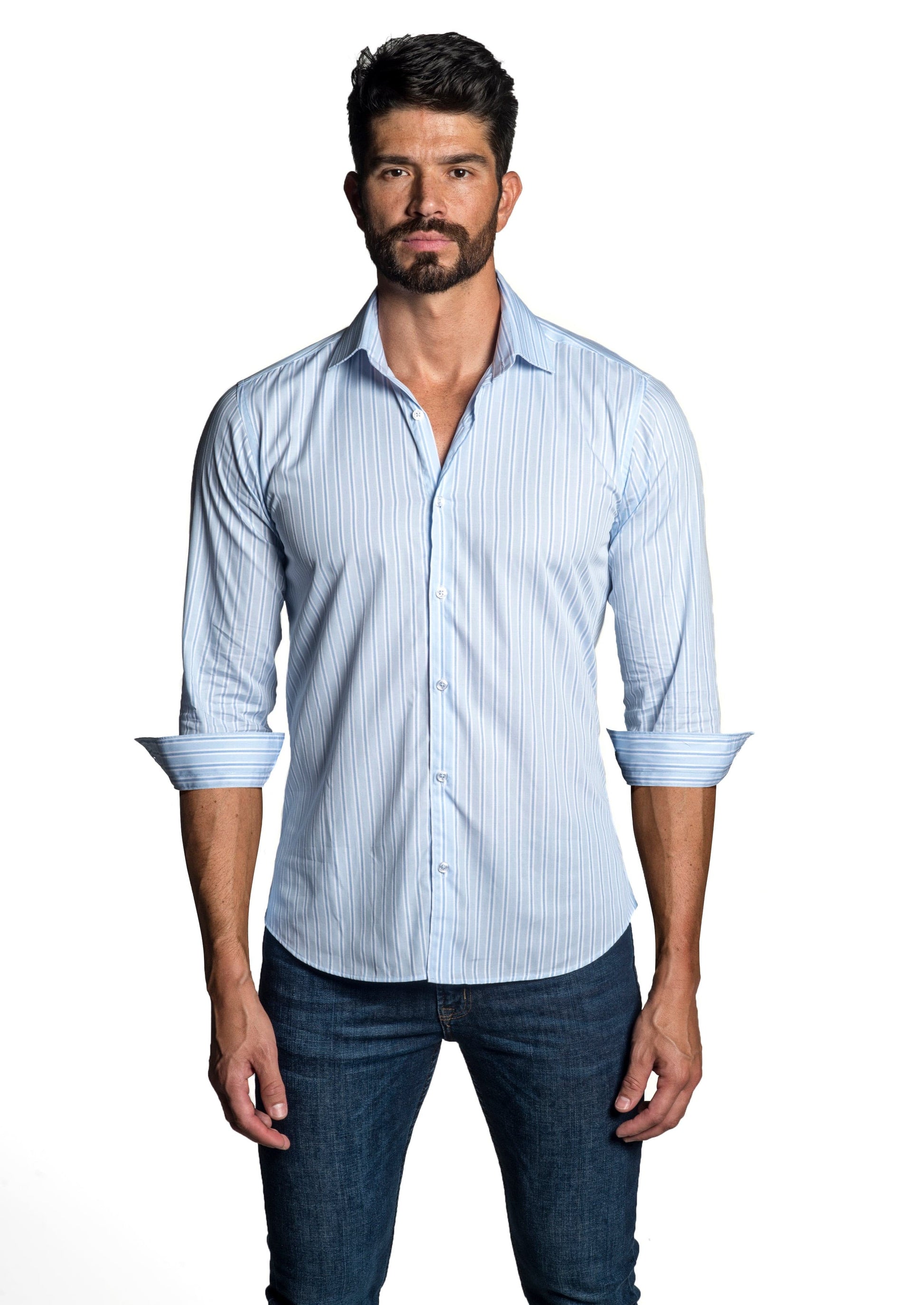 Blue + White Long Sleeve Shirt T-6616 - Front - Jared Lang