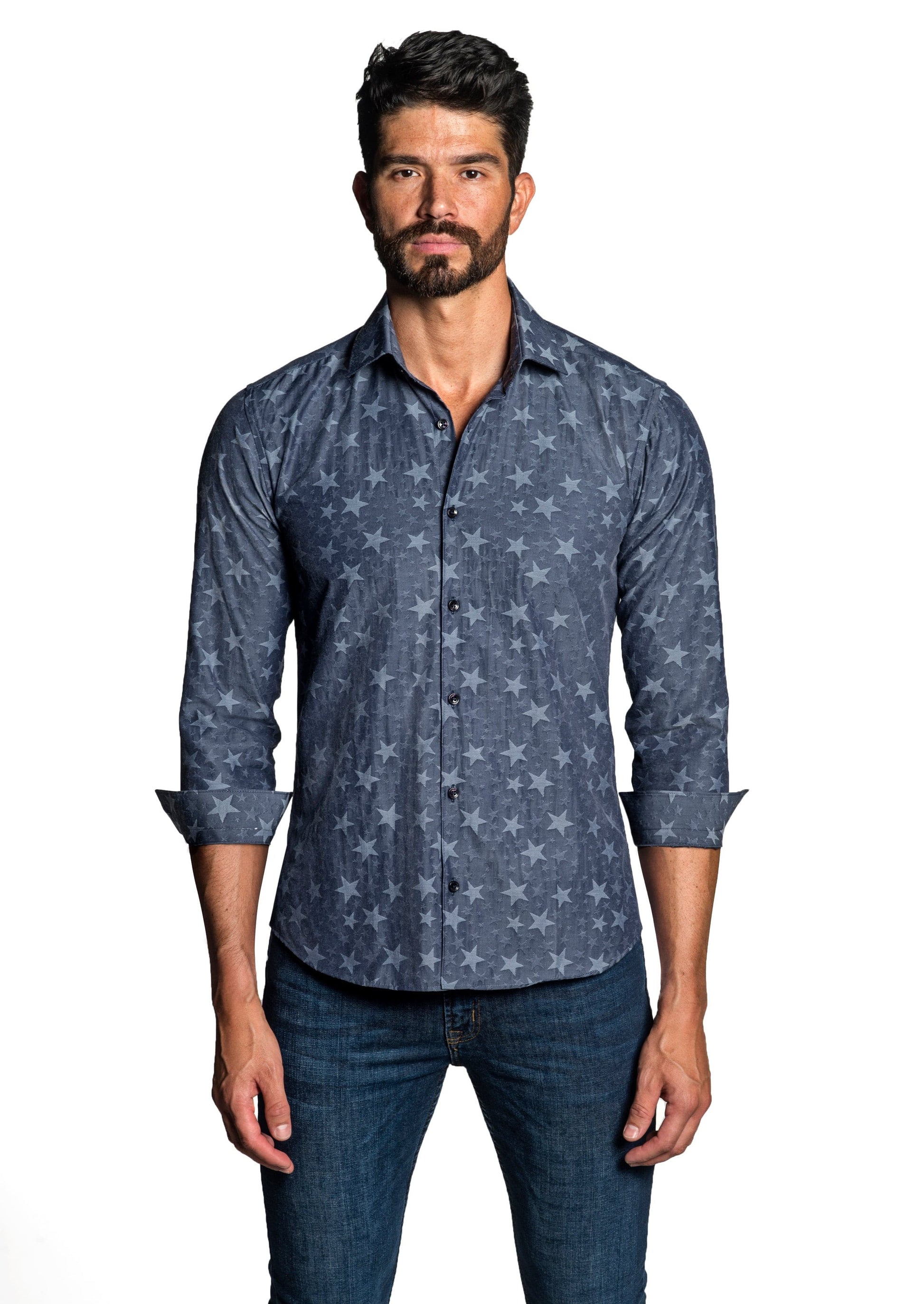 Dark Denim Blue Long Sleeve Shirt T-6647 - Front - Jared Lang