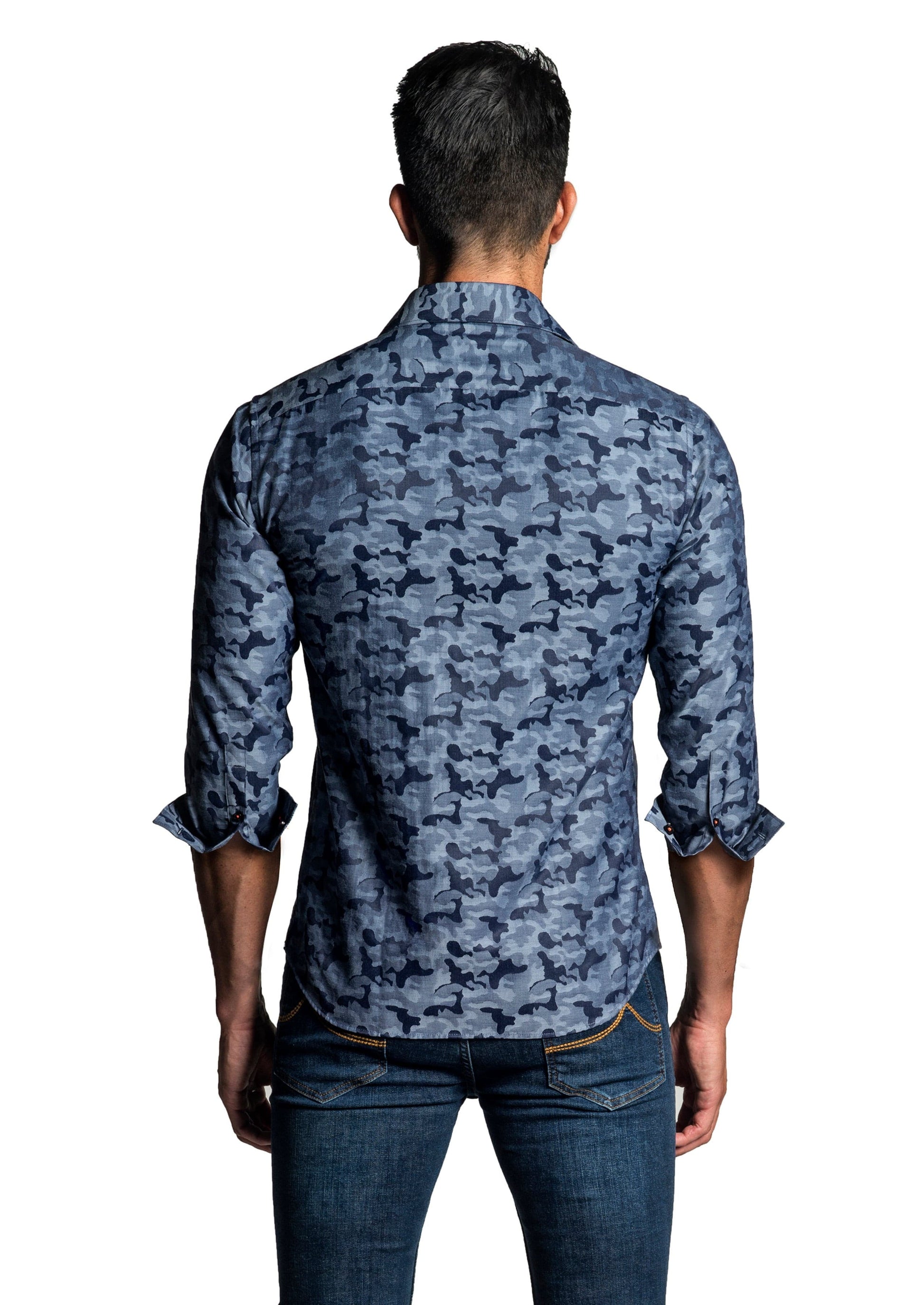 Dark Denim Blue Long Sleeve Shirt T-6652 - Back - Jared Lang