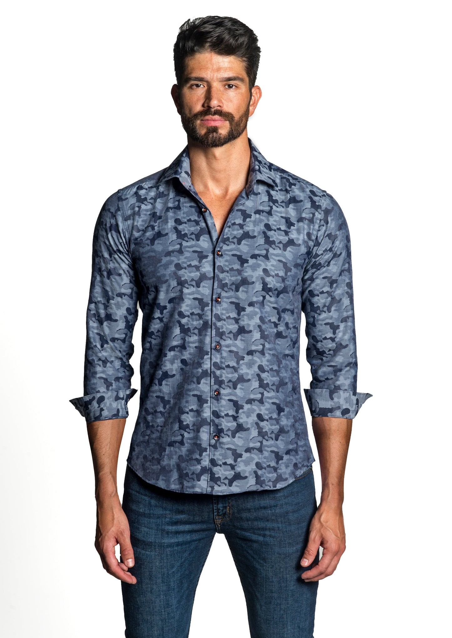 Dark Denim Blue Long Sleeve Shirt T-6652 - Front - Jared Lang