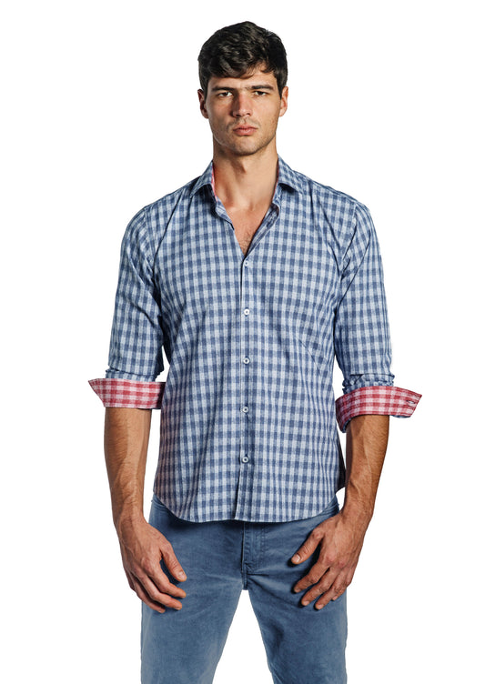 Blue Long Sleeve Shirt T-6702 Front